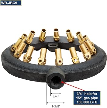 GSW Chinese Wok Range 15 Copper Tips 9 Speed Burner with Cap, Cast Iron Body, Natural Gas, WR-JBC9NG-15