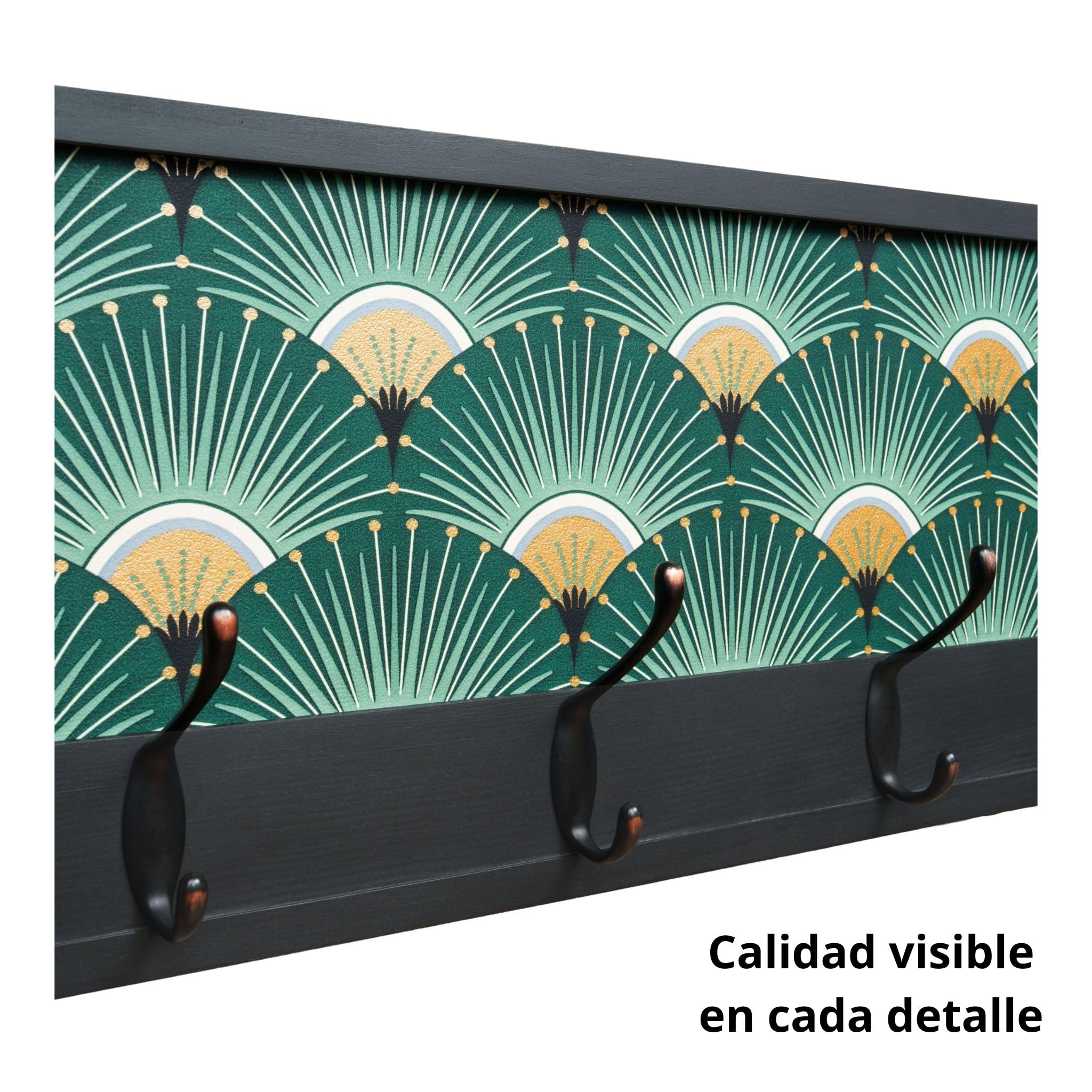Perchero Pared Madera 52x25cm Art Décó Negro 4 Ganchos