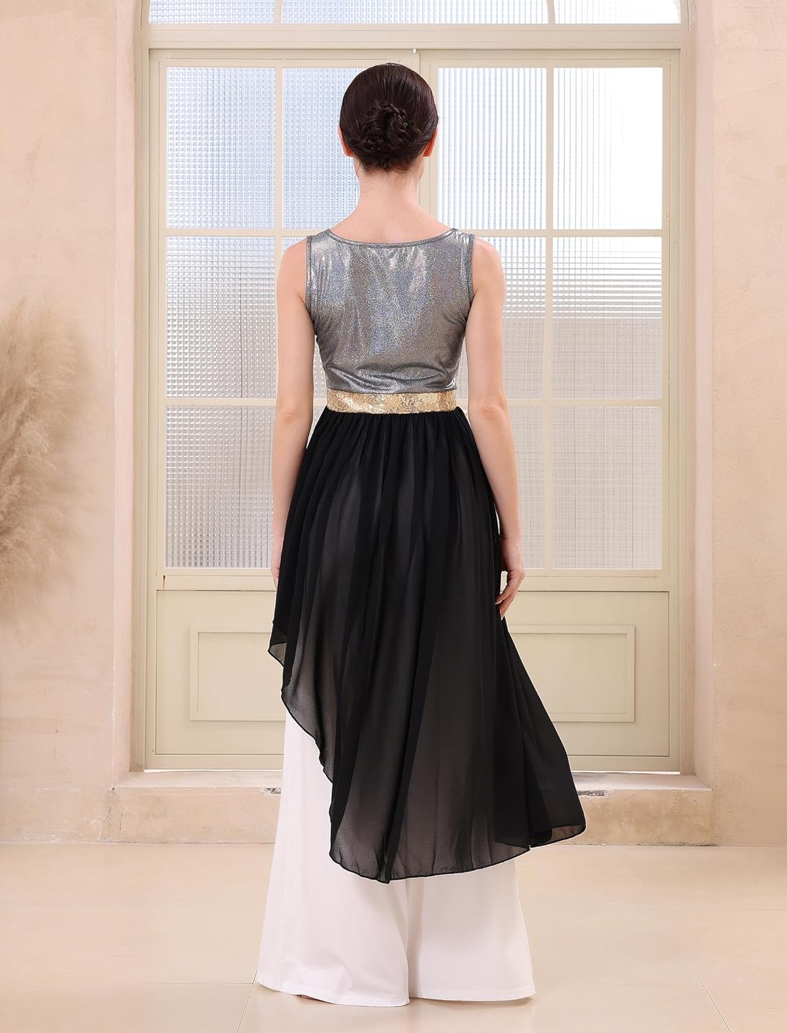 AFAVOM Praise Dance Dresses for Women Metallic Asymmetric Overlay Dress + Pants Worship Liturgical Dancewear Lyrical Costume - Image 6