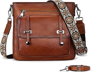 Iswee Soft Leather Crossbody Bags for Women Shoulder Handbags Multi Pocket Travel Purse with Adjustable Strap Medium Size