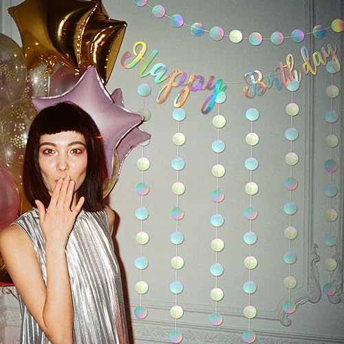 Miniatura 7 de Zonon 9 piezas iridiscentes para decoración de fiesta de discoteca feliz cumpleaños, guirnalda de arco iris brillante círculos holográficos