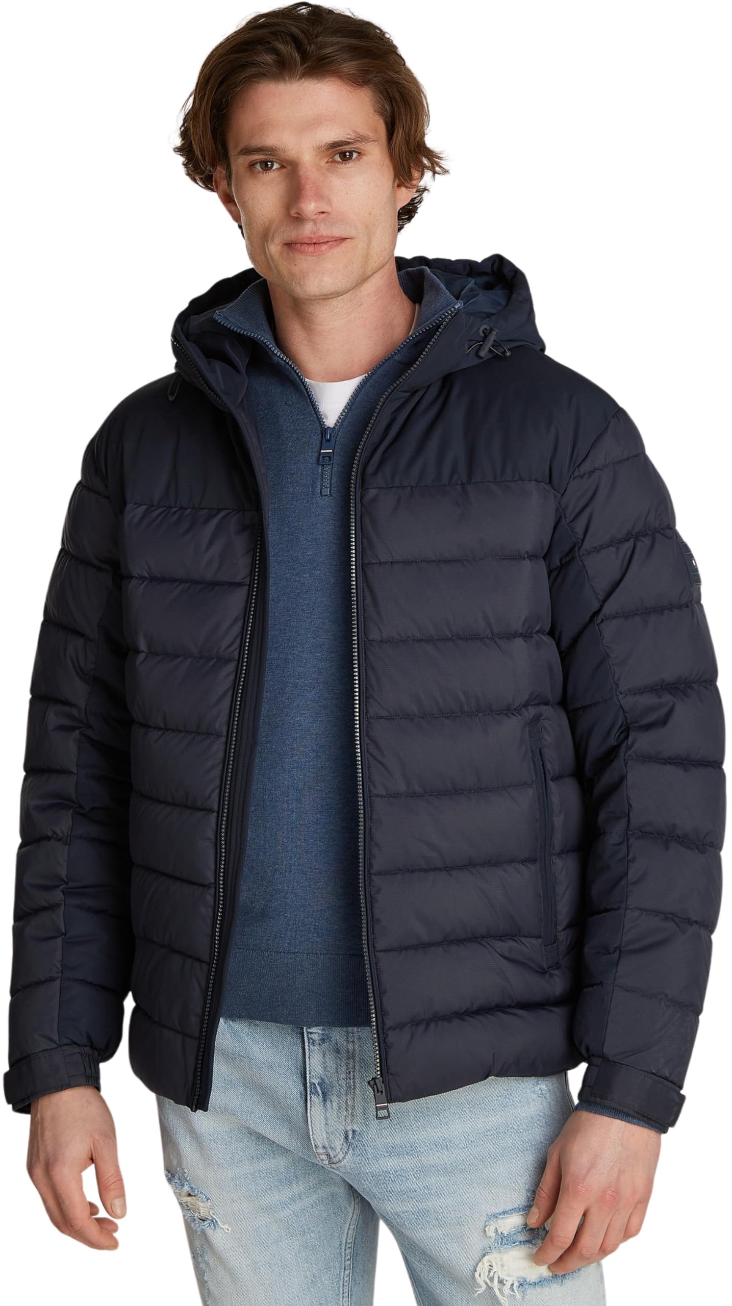 Tommy Hilfiger Men's Puffer Jacket with Hood, Blue (Desert Sky), XXL