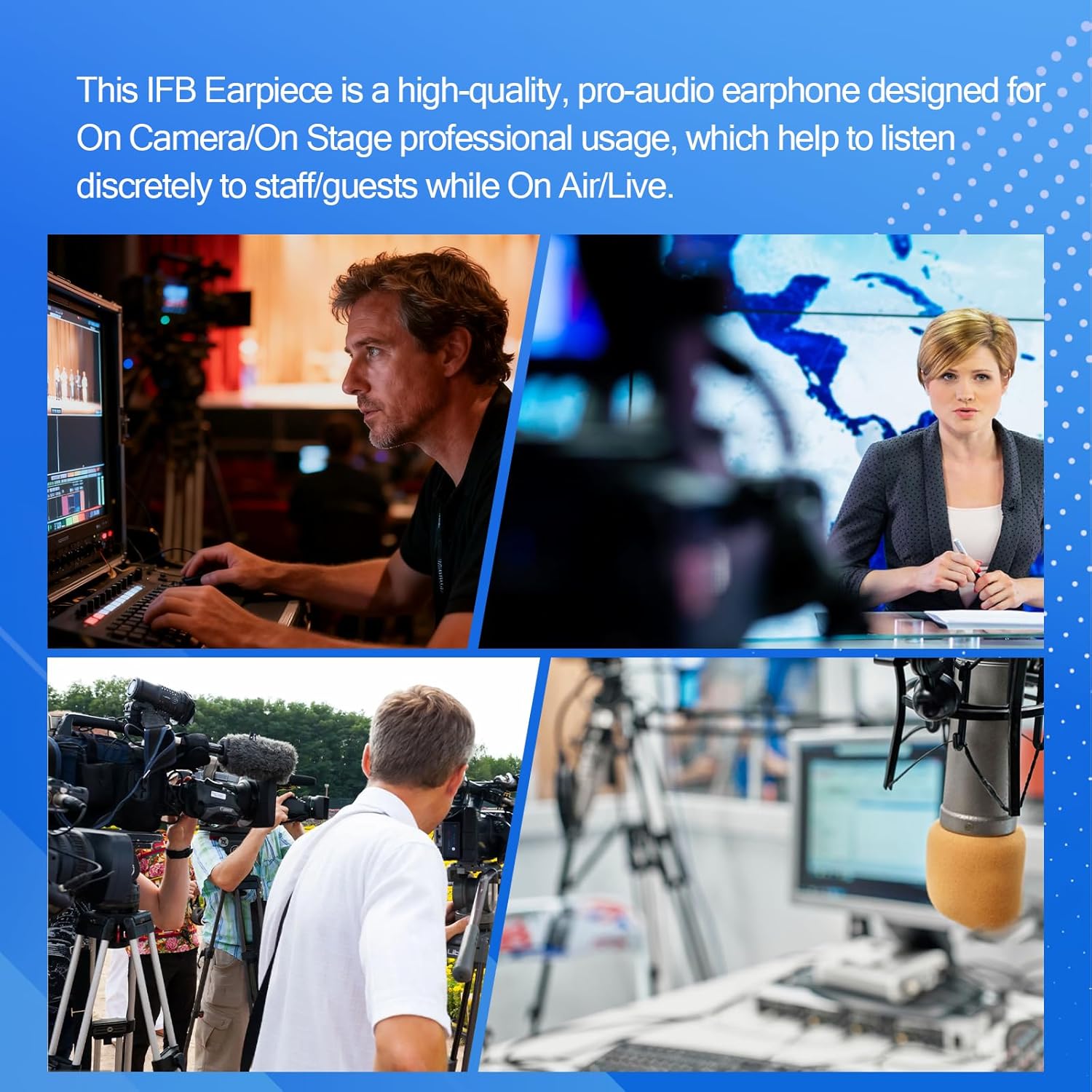 Universal Ifb Earpiece Single Ear Broadcast Headset In-ear Earbuds Monitor Kit Headphone Acoustic Tv Anchor Broadcasting Ear Piece Compatible for Iphone 3.5mm Phone(Color Black)