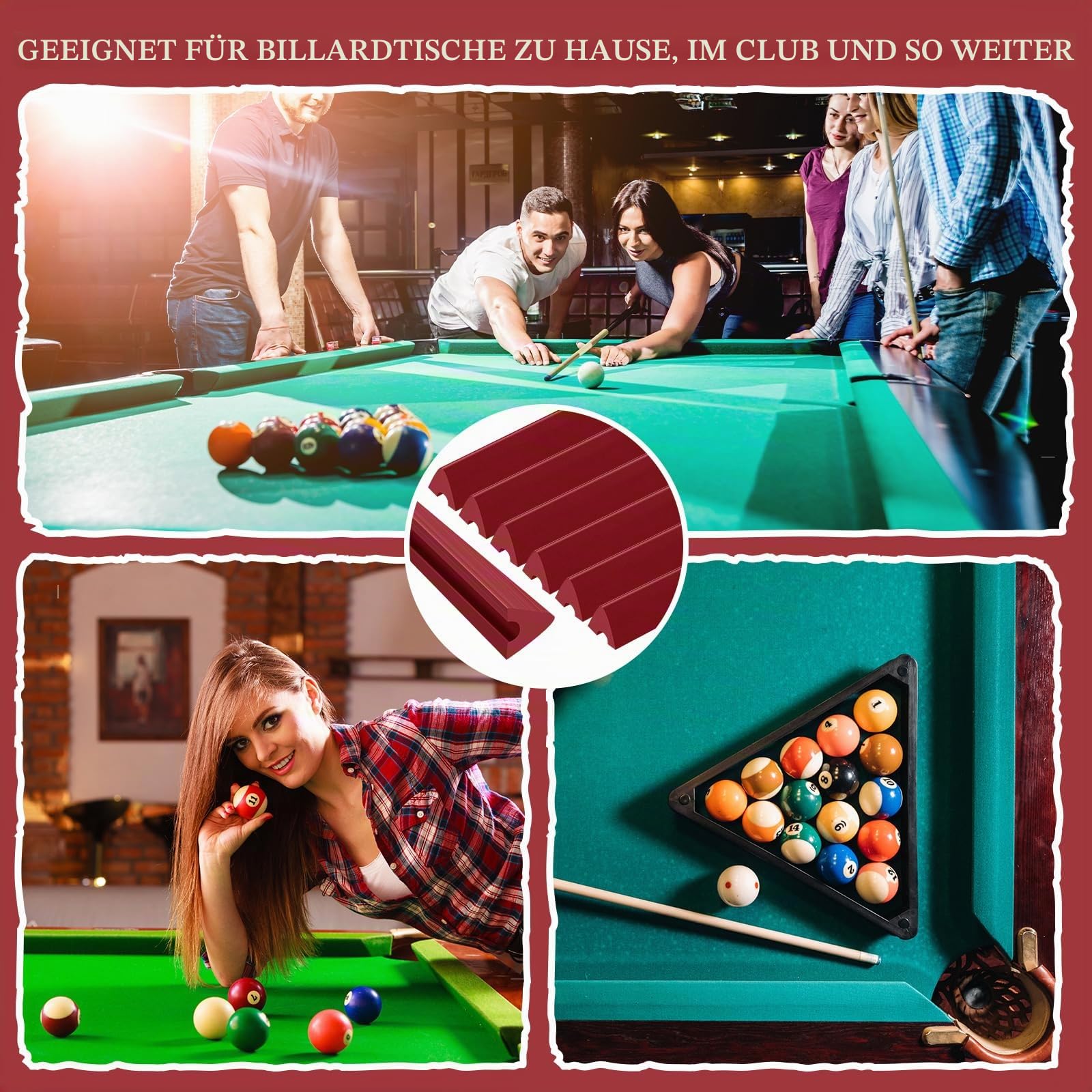 Syhood 6 Stück K66 Gummi Stoßstangen Billardtisch Stoßstangen Ersatz Pool Tisch Geländer Kissen 8 Fuß Billardschiene Gummikissen für Billardtisch Zubehör