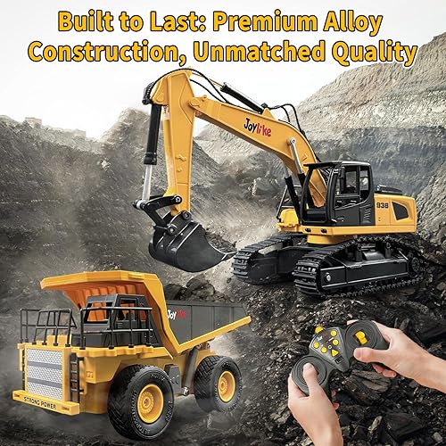 Miniatura 2 de Excavadora RC y camión volquete, vehículo de construcción de metal de 2.4 GHz con luz y sonido, el mejor juguete de Navidad para niños de 3-5, 4, 7,