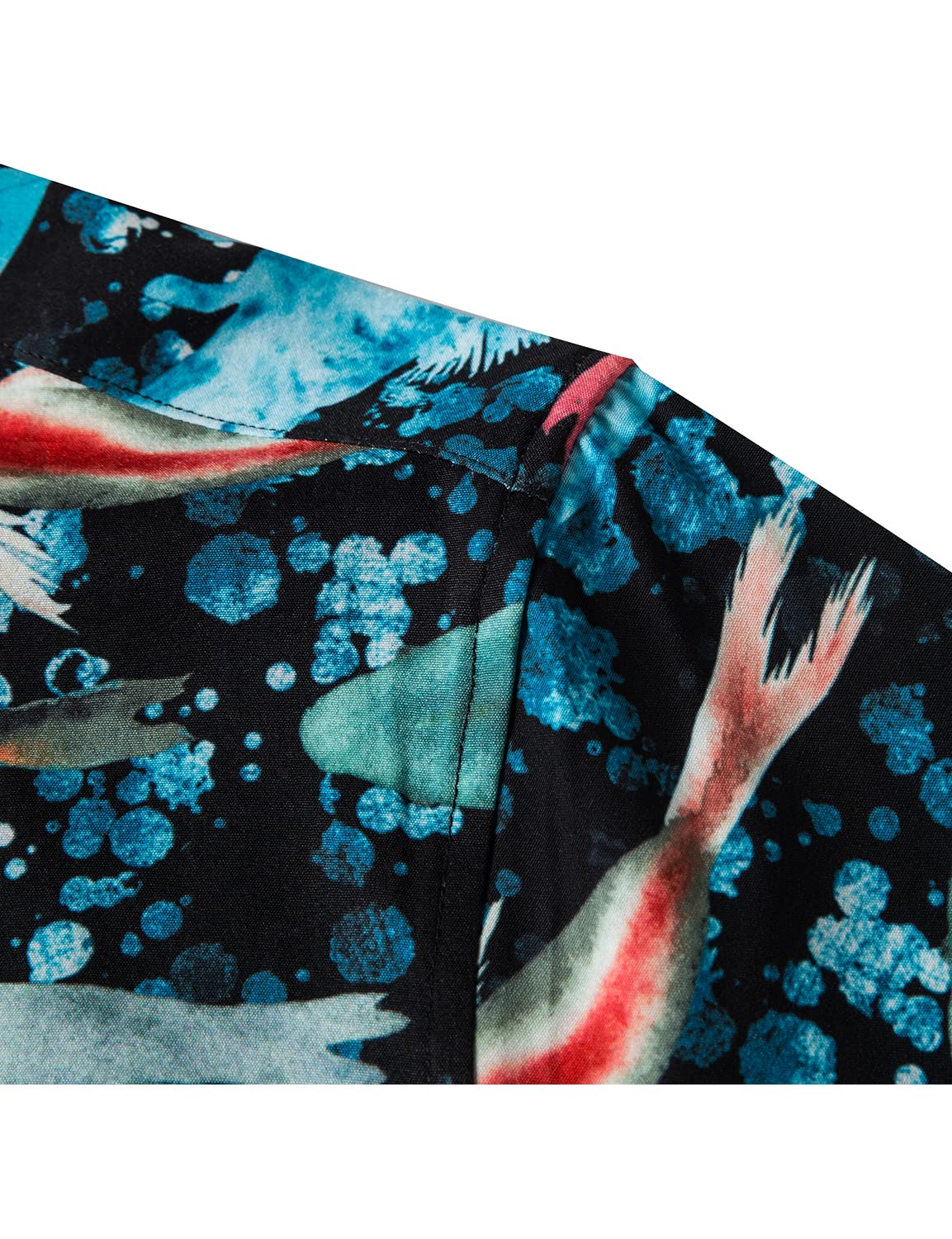 TUNEVUSE Camicia Hawaiana da Uomo con Pesci a Maniche Corte Tropicale da Spiaggia con Bottoni Nera XL