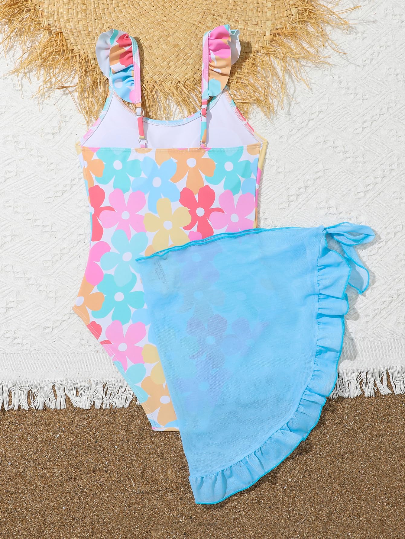 DivingBirds Traje de baño para niñas, traje de baño de dos piezas con falda, protección solar UV, traje de baño floral para niñas de 7 a 13 años