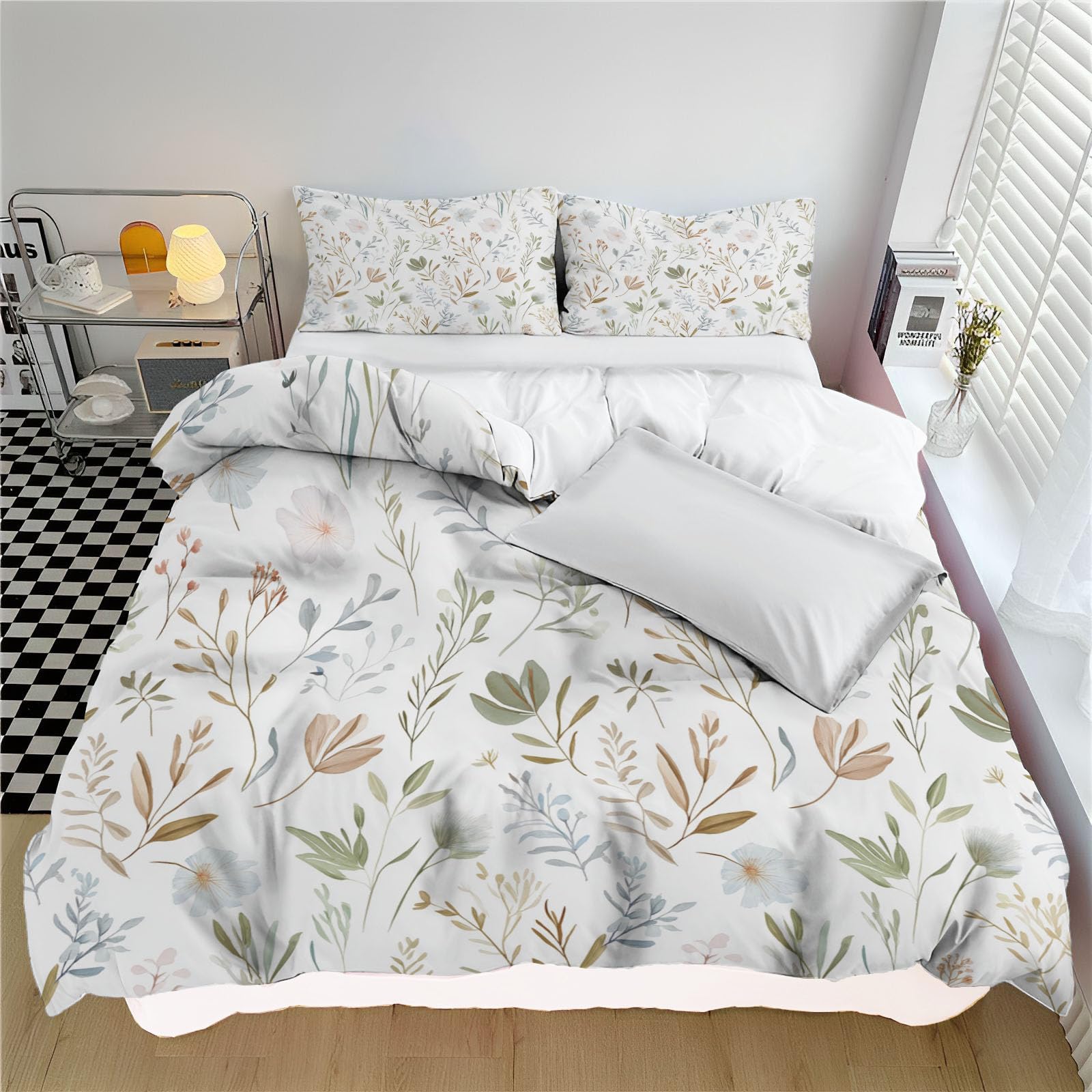 Parure de lit 3D fleurs sauvages microfibre douce imprimée avec housse de couette déco bohème