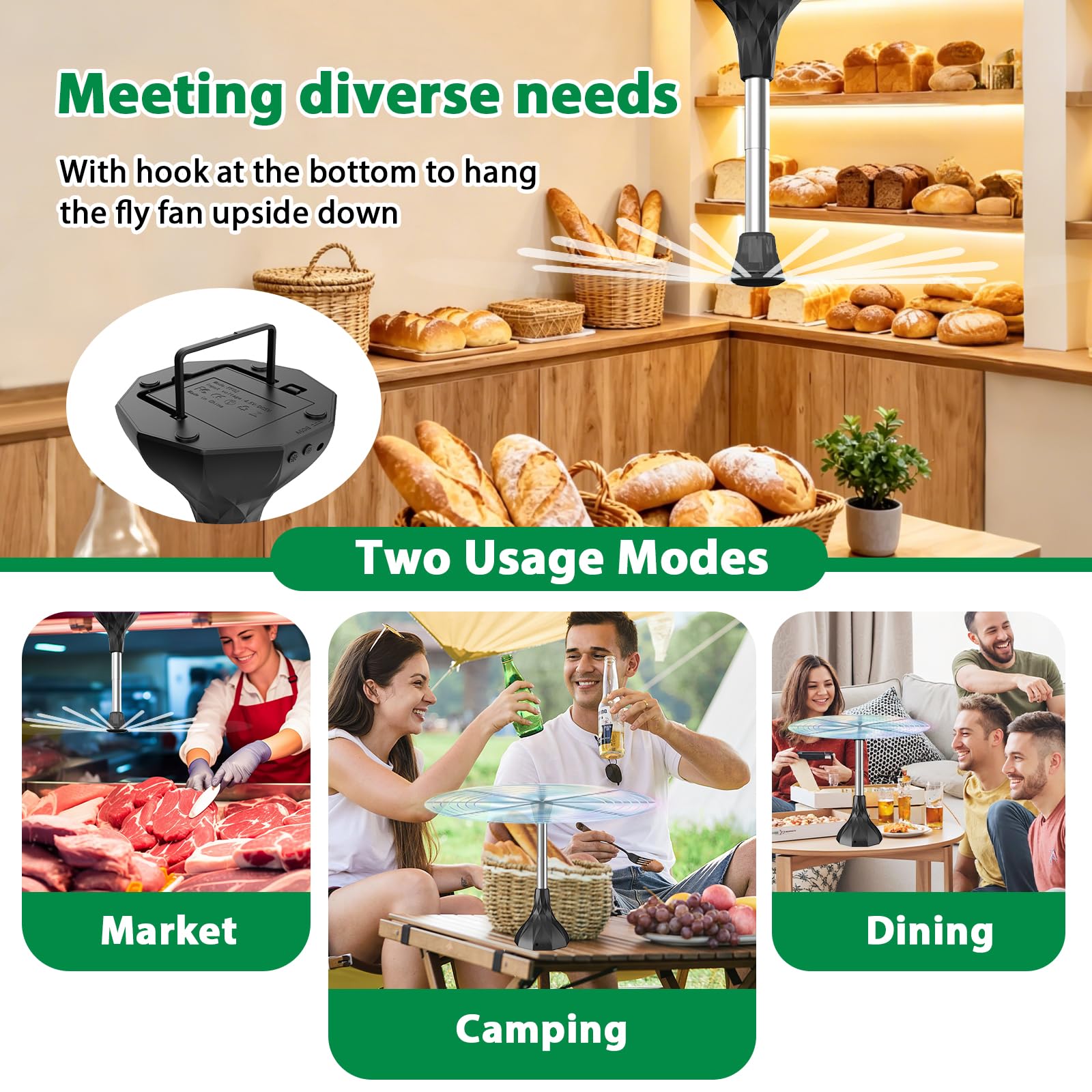 Ventilateur Anti-Mouches, Ventilateur Mouche Table, N’utilisez Pas de Produits Chimiques pour Repousser Les Mouches et Les Insectes, Idéal pour Les Barbecues, Le Camping et la Cuisine (3 PCS)