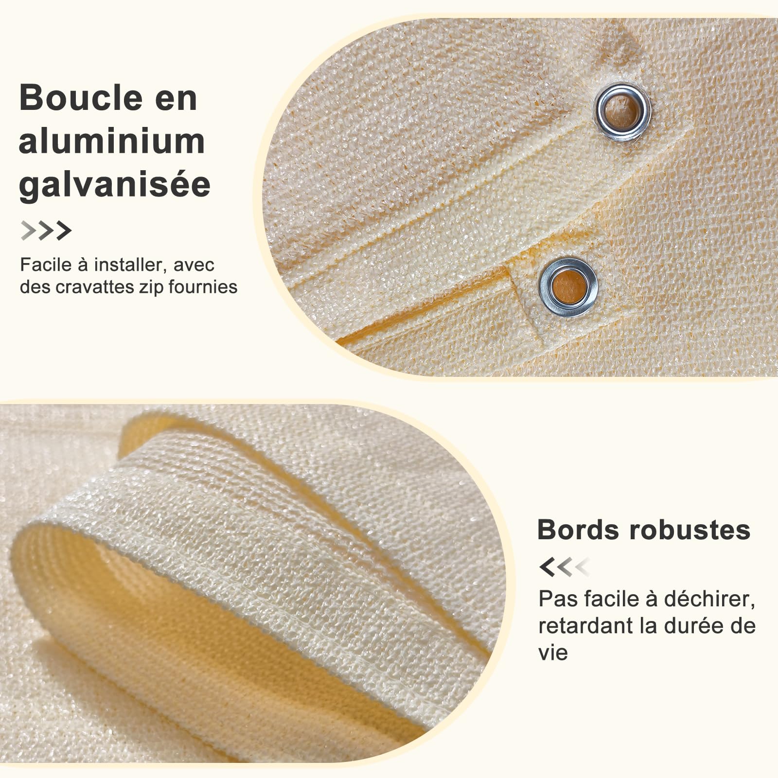HENG FENG Brise Vue pour Balcon 1x5m,HDPE Cache Balcon,Protection 95% UV, Résistant aux Déchirures et au Vent, avec Attaches de Câble, Crème