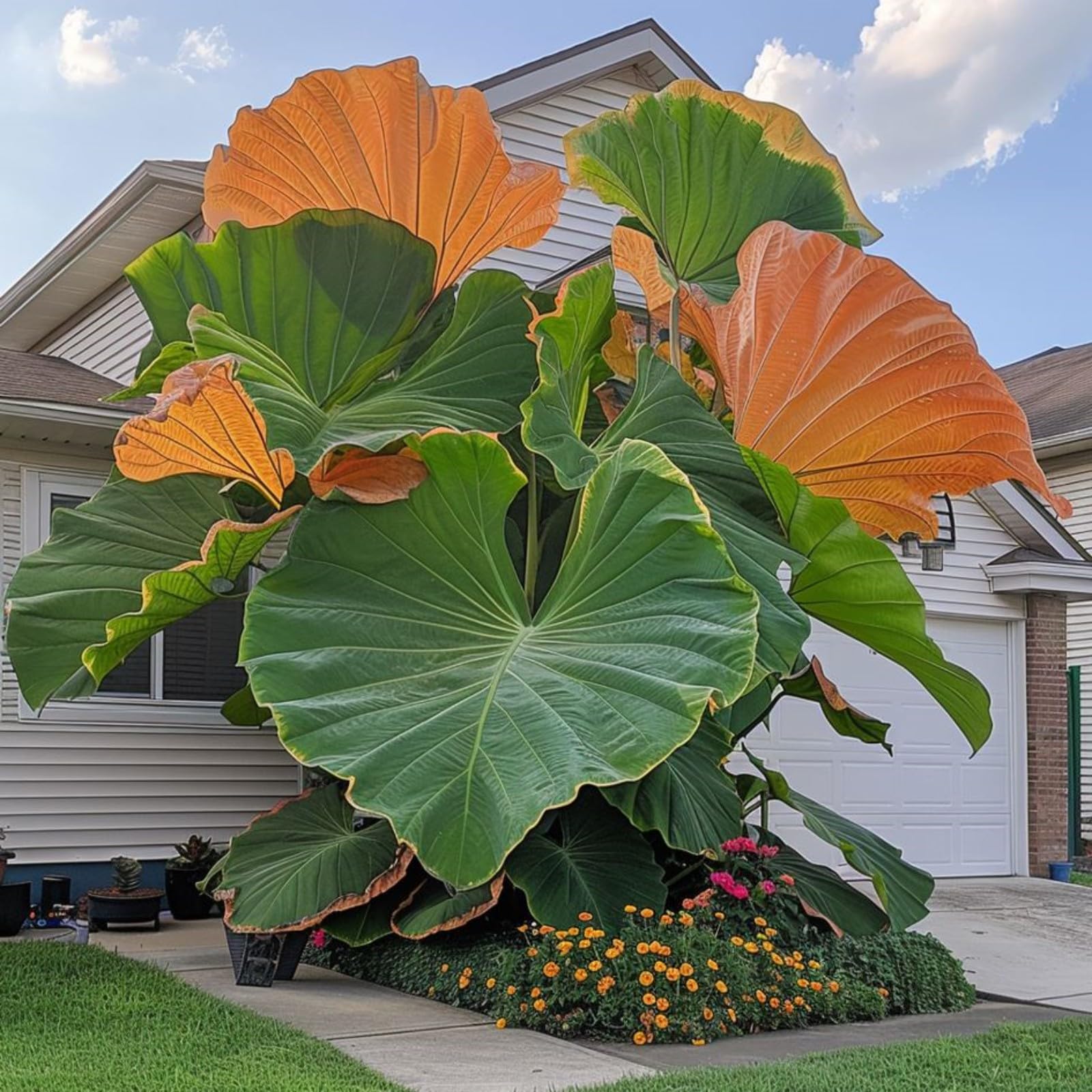 Gorgeous Elephant Ears Mix for Planting UK,Greening Flower,Perennial,Strong Plants That Grow Well,Excellent Display,Iridescent,Good for Containers,Greening Rhizome,Hardy.-3Bulbs-greenF