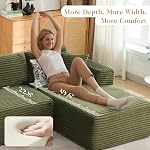 SAMERY 108" Modular Sectional Sofa, Cloud Sofa Boneless Couch with Deep Seat, Wide Armrest, Memory Foam, Corduroy L Shaped Cloud Sectional Couch for Living Room Bedroom, No Assembly Required (Green) | Flexible Layout, Deep Seats, Soft Corduroy Fabric