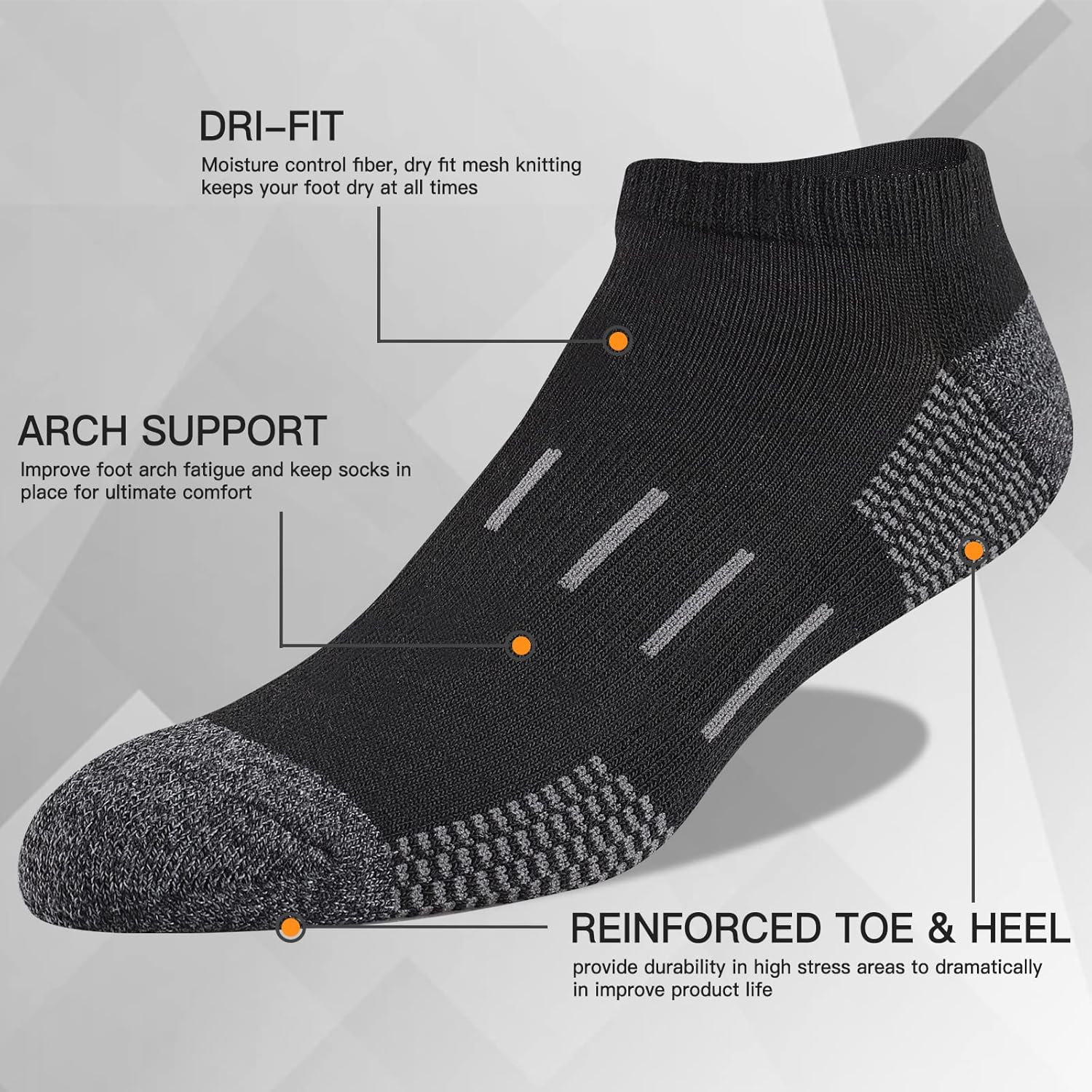 Heatuff Mens Athletic Ankle Socks Moisture Wicking Cushion Running Low Cut Sock 6 Pack - Image 3