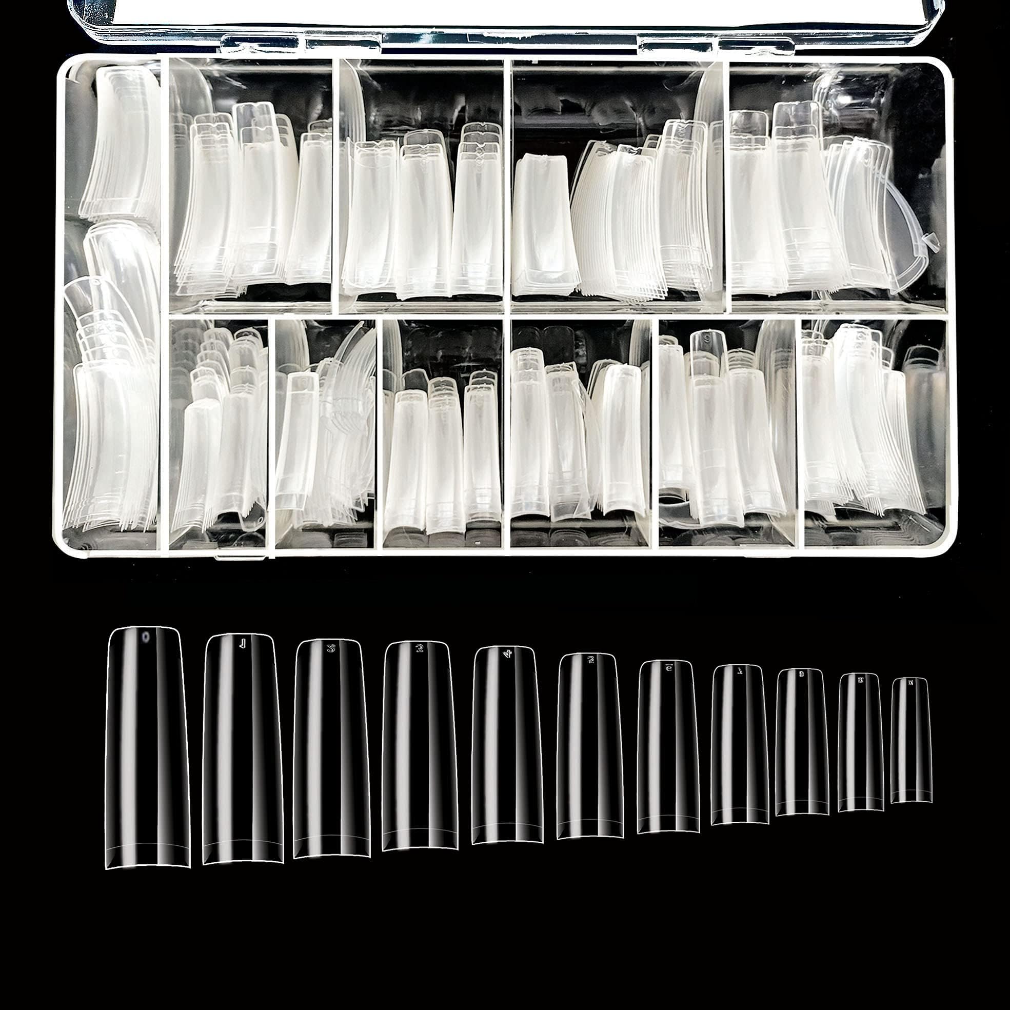 beYou Clear Half-moon 510 Artificial Fake Nail Tips 11 Sizes With Clear Plastic Case for Nail Salon Nail Shop