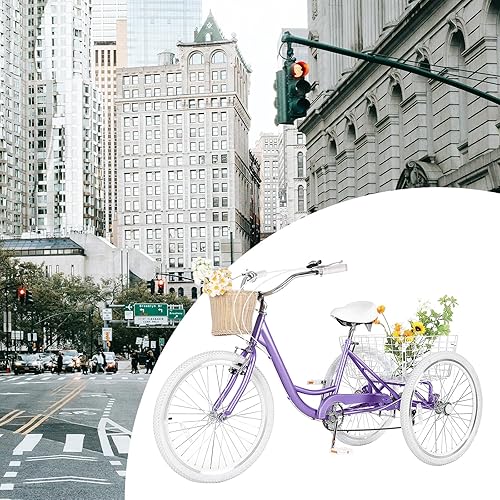 Miniatura 15 de Triciclos para adultos para adultos, triciclos para adultos de 7 velocidades, bicicleta de 3 ruedas de 20/24/26 pulgadas con canasta, bicicletas