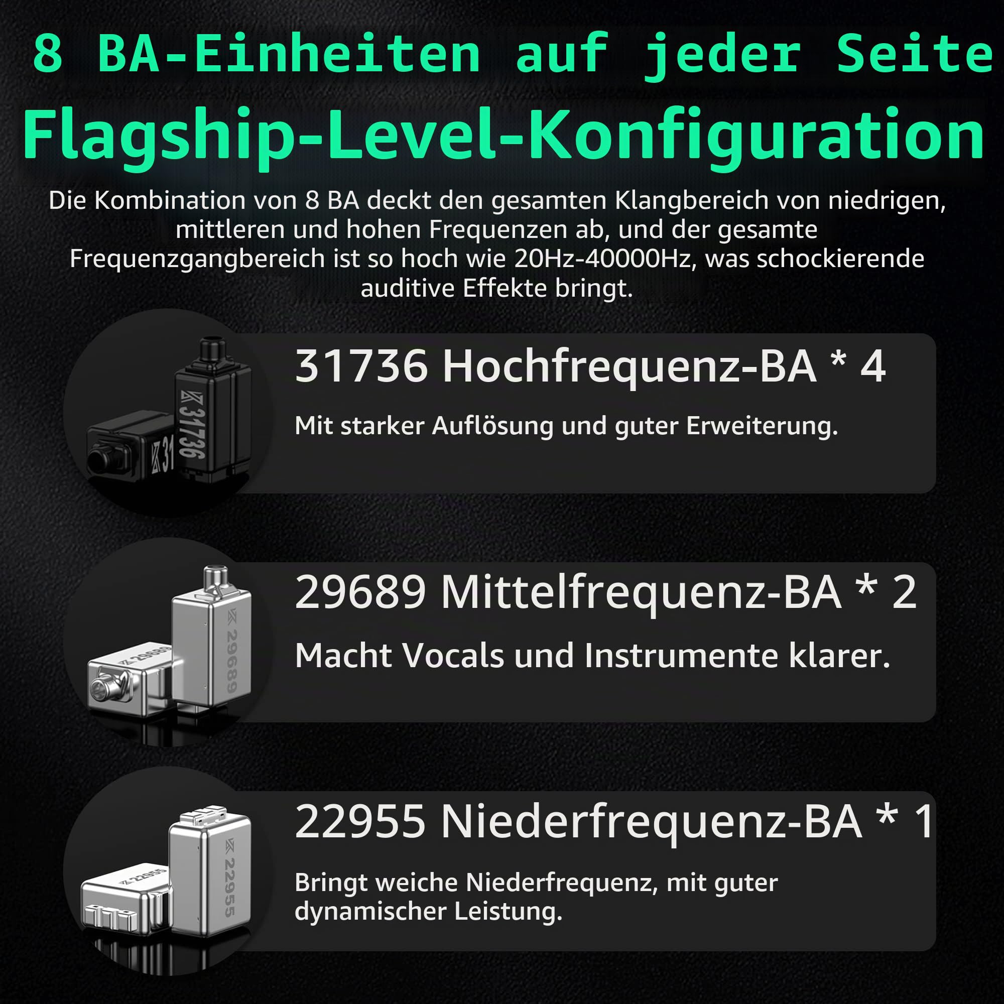 keephifi KZ AS16 PRO In Ear Monitor Ohrhörer,8BA HiFi IEMS Verkabelte Kopfhörer,PCB Elektronische Frequenzteilung,DREI Kanal Konduktorkonstruktion,20-40kHz Kopfhörer für professionelle Musiker,Gaming