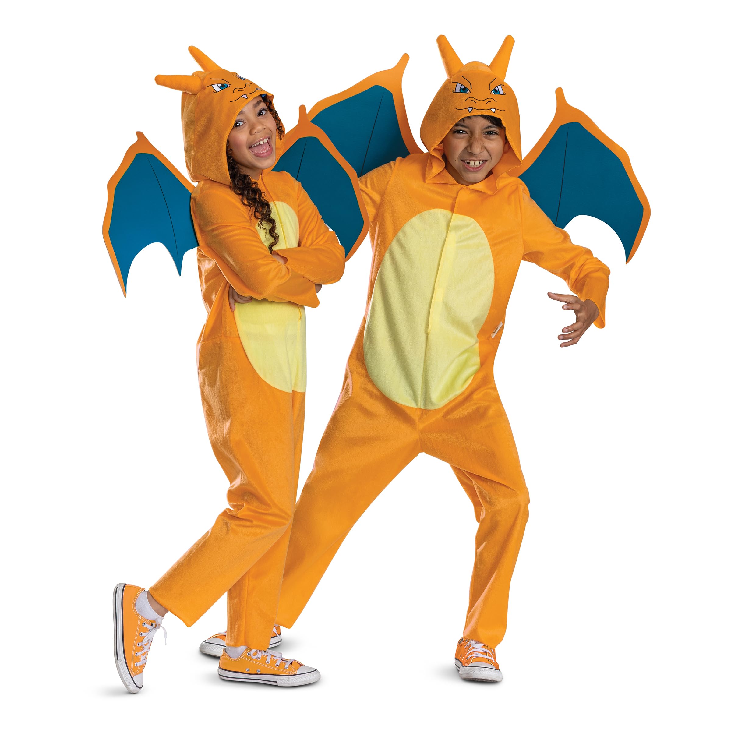 Pokemon Charizard Costume for Kids, Official Charizard Pokemon Hooded Jumpsuit, Child Size (14-16)
