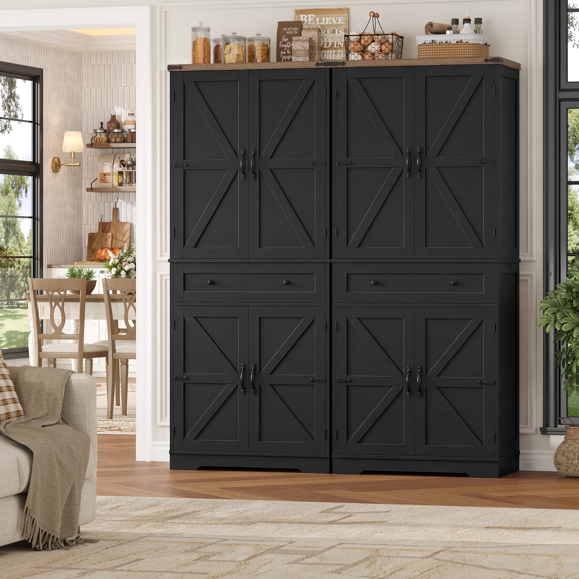 Küchenschrank, Buffetschrank Küchenbuffet mit 4 Türen und Schubladen, Vorratsschrank Hochschrank Küche mit 5 Staufächer für Küche, Wohnzimmer und Esszimmer (Schwarz)