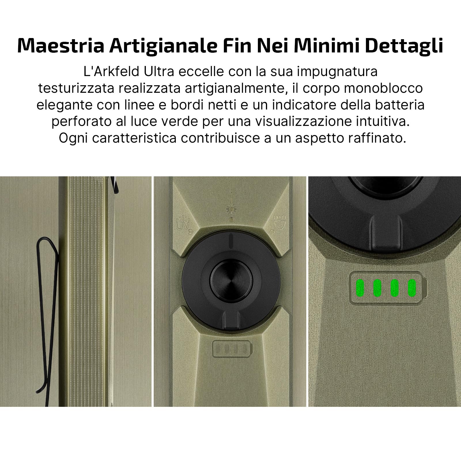 OLIGHT Arkfeld Ultra Torcia Ricaricabile da 1400 Lm con Led UV, Luce Verde e Luce Bianca, Torcia Piatta per Lavorare, Controllare e per l'Uso All'Aperto (Verde Oliva)