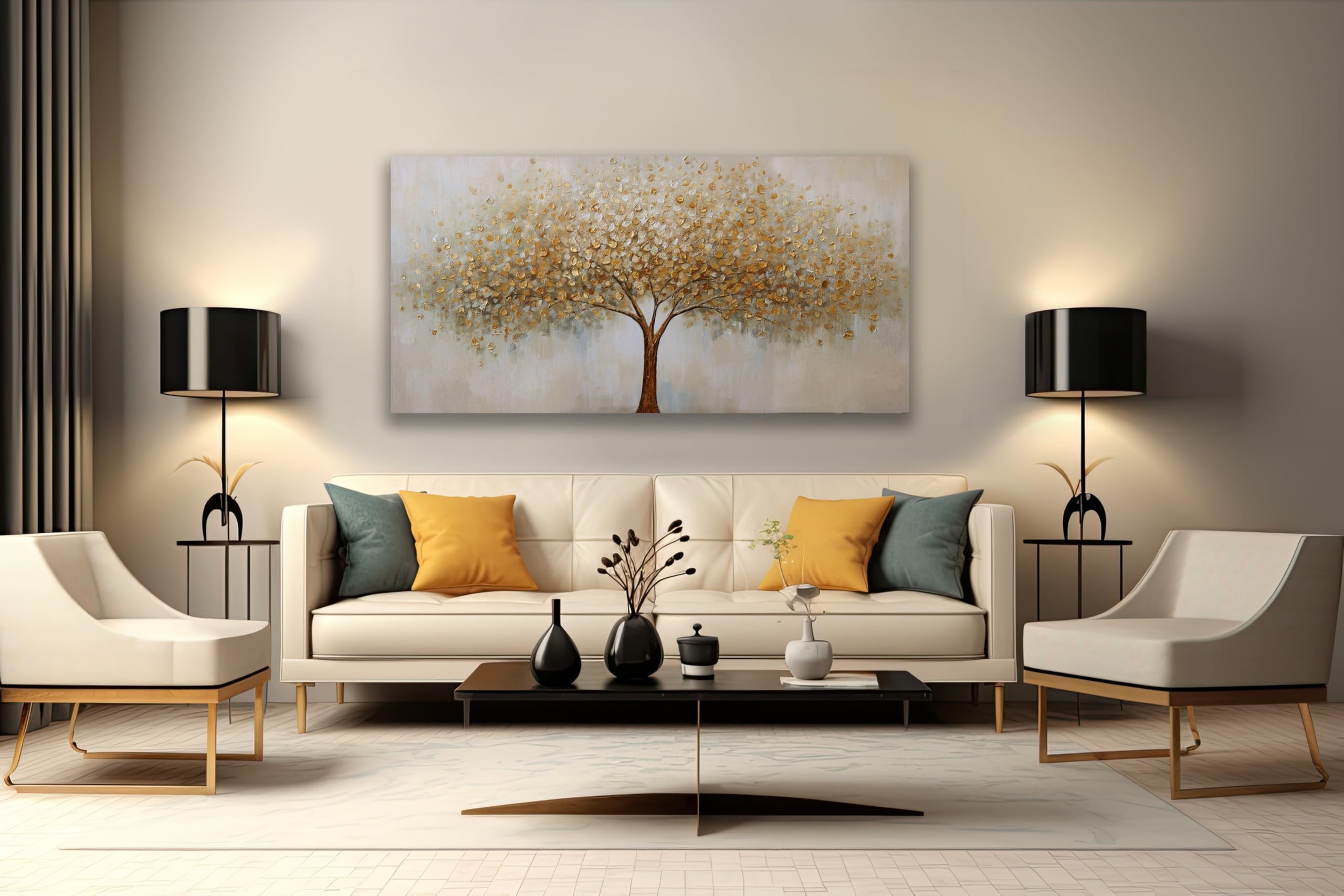 lianyibo Abstract Wall Art Gold Tree of Life Artwork Canvas Painting Tree Pictures Poster Prints for Living Room Bedroom Decor(55x110cm/Frameless)
