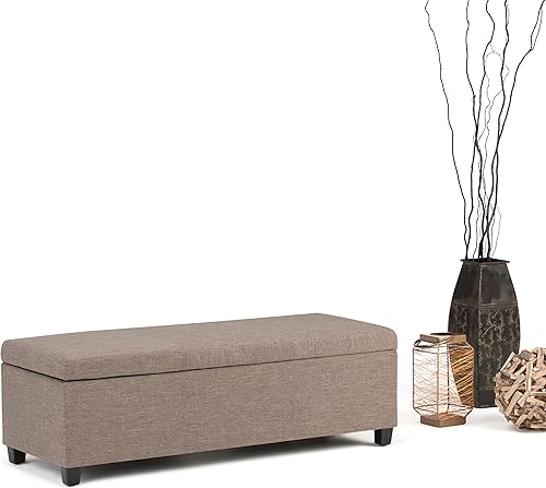 Miniatura 51 de Otomana rectangular de almacenamiento de cuero sintético Simpli Home Avalon., Madera, Gris pizarra Pizarra gris,Crema Satinado,Tanners Marrón,Negro