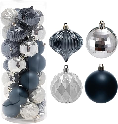 Amooca Adornos de bolas de Navidad, 28 piezas de 2.8 pulgadas3.15 pulgadas, inastillables, juego de bolas brillantes mate multiformas, colgantes de
