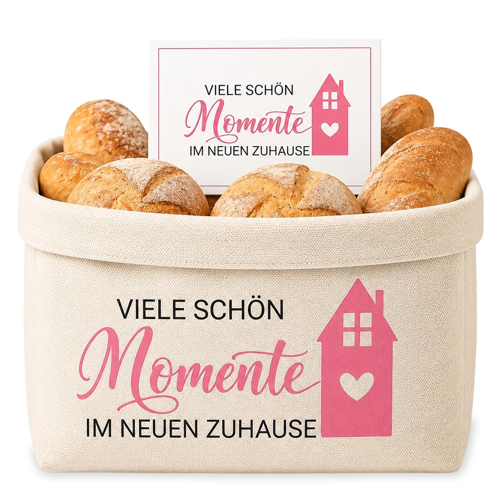 Einzugsgeschenke Wohnung Brotkorb, Beige Stoffkorb Mit Karte Umschlag, Geschenk Zum Einzug Ins Haus, Brötchenkorb Einzugsgeschenke Haus,Wumzug Geschenk für Freunde Familie Paare Kollegen
