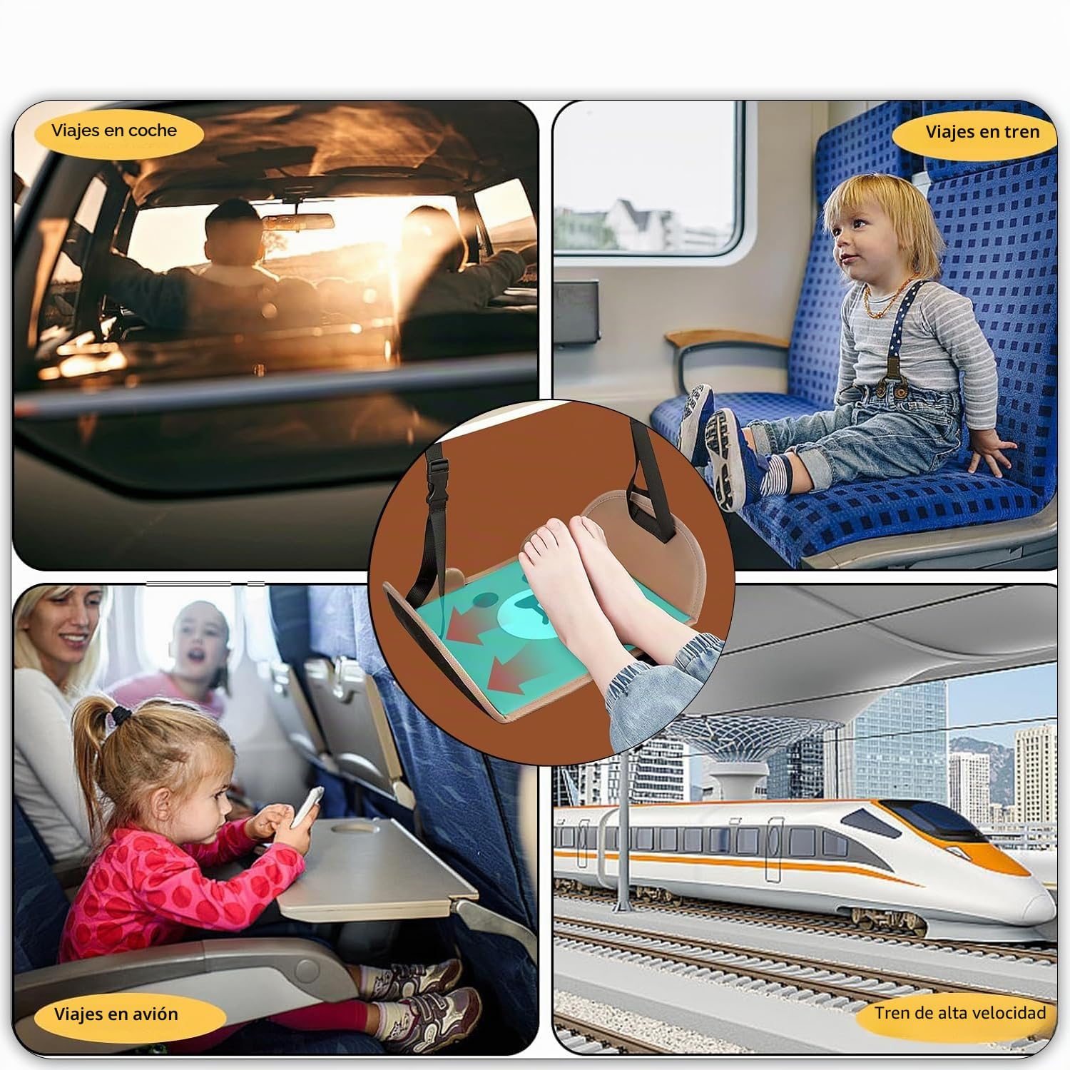YUNYU Hamaca de pies ajustable para avión y coche, diseño de dibujos animados, soporte portátil de tela de poliuretano, 1 reposapiés marrón para niños y adultos