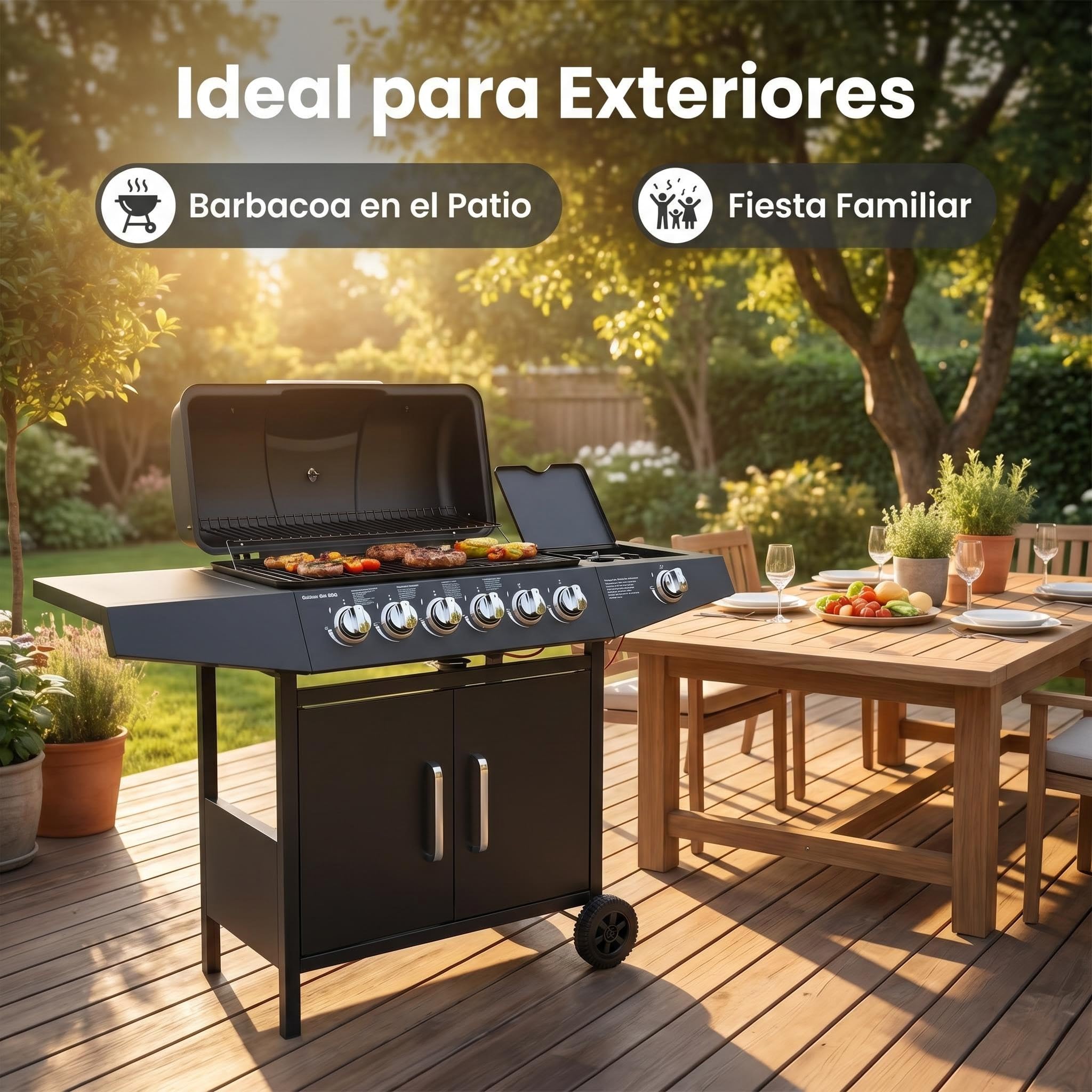 Barbacoa de gas para exteriores 6 + 1 quemador