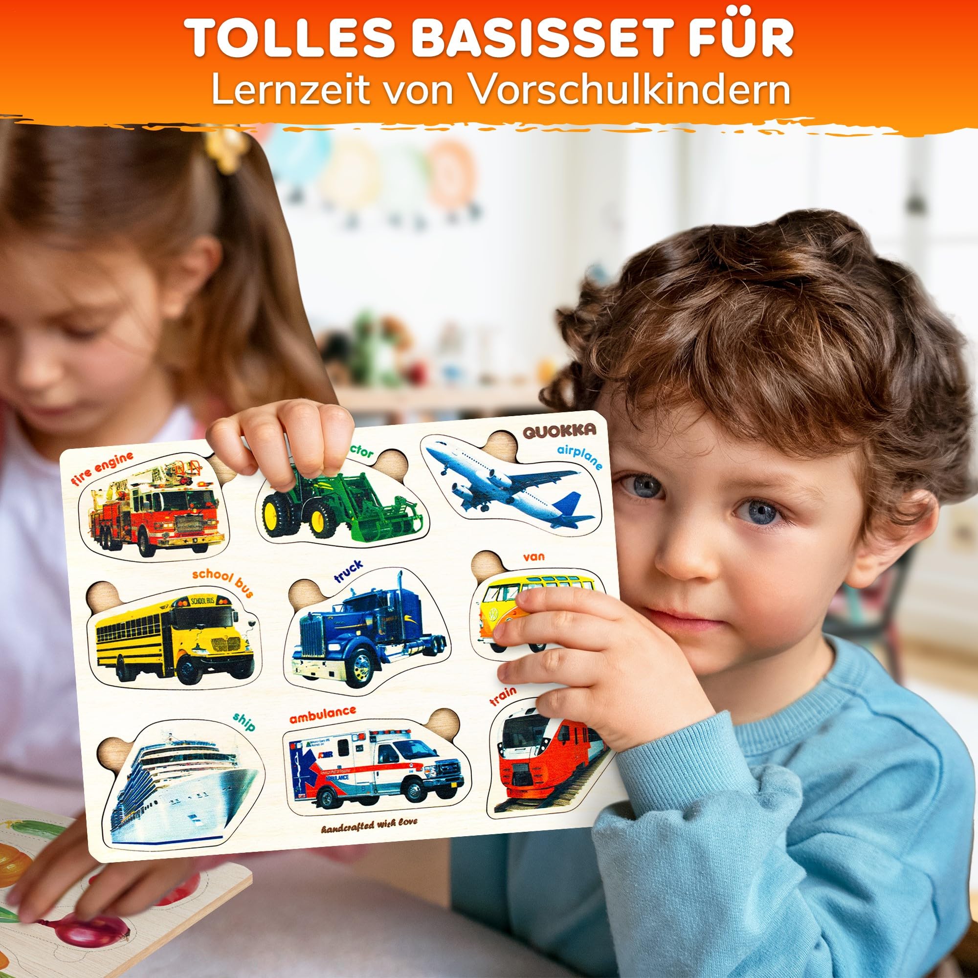 QUOKKA Spielzeug Puzzle ab 1 2 3 Jahre - Montessori Holz Steckpuzzle für Kinder ab 4 - Lernspielzeug Mit Realistischen Früchten für Mädchen and Jungen