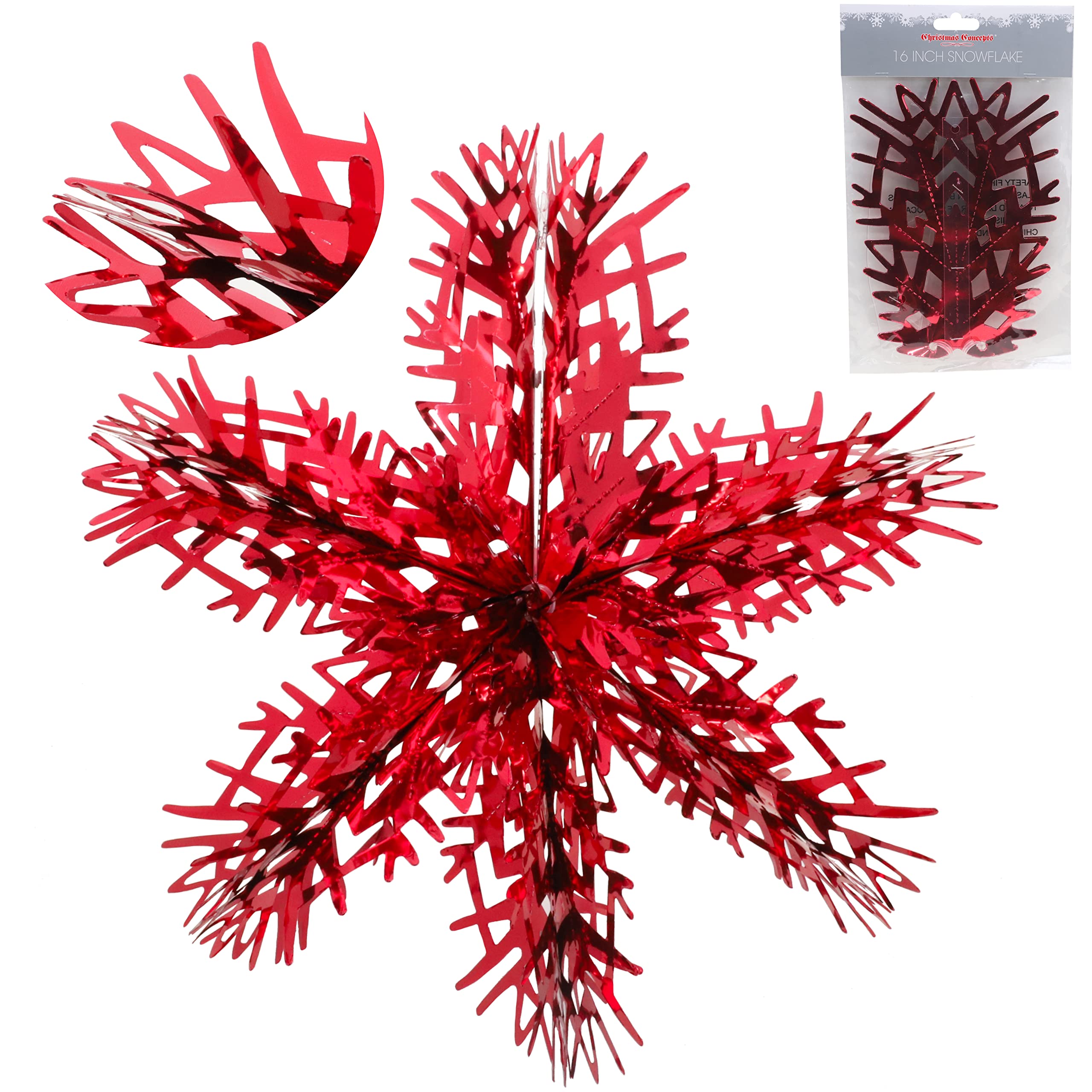 Christmas Concepts Red Christmas Concepts® 16” (1.3Ft) Large Foil 3D Snowflake Hanging Decoration – Christmas Trimming (Red)