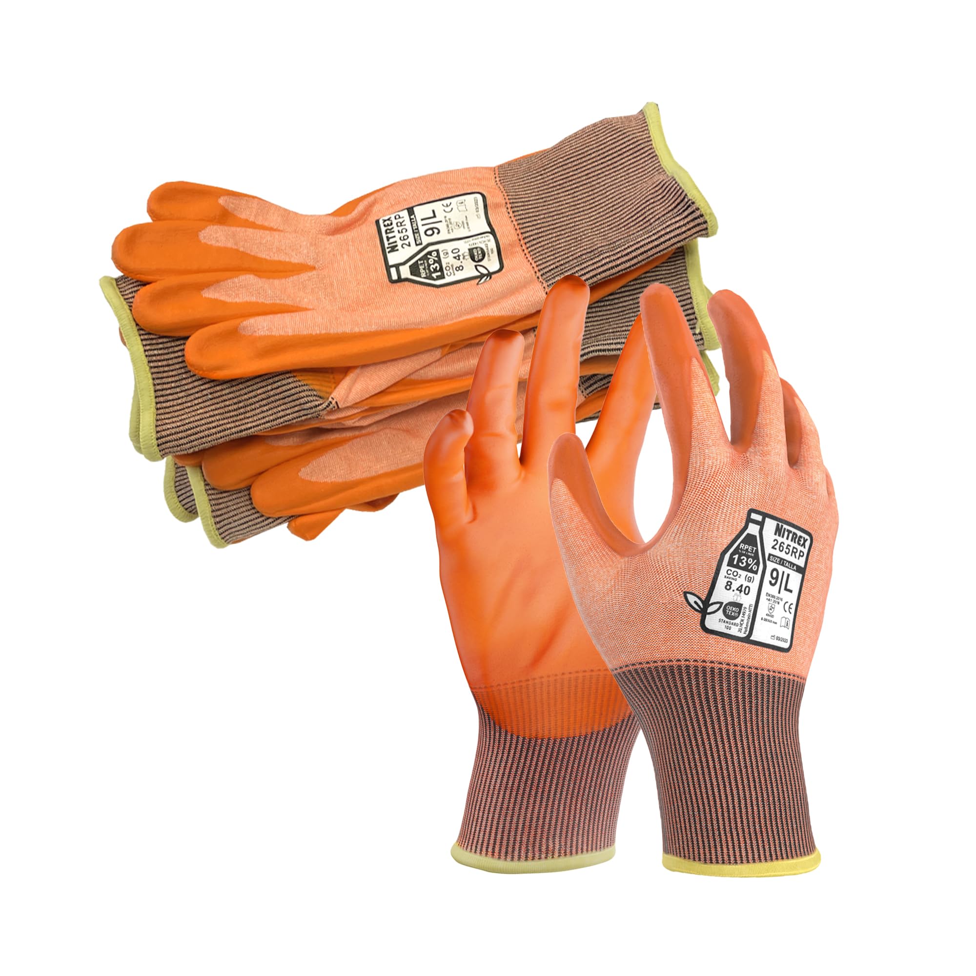 NITREX 265RP 5 Paia Di Guanti Per Movimentazione Generale, Palmo Rivestito in Schiuma Di Nitrile, Guanti Resistenti Al Taglio, Sostenibili e Traspiranti, Taglia 9, Large