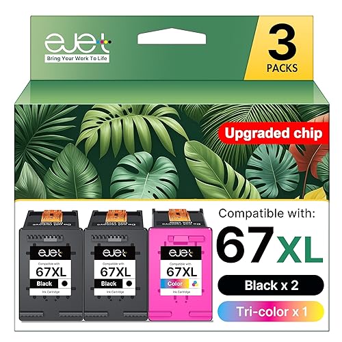 67XL 67 ink 3-Pack Compatible for HP Ink 67 Combo Pack Works with HP Deskjet 2700 2700e 2755 2755e 2855e 2800e 2852e 2827e 4100e 4155e 4227e 4255e Envy 6055e 6455e Series (2 Black 1 Color) | 3YP30AN - for hp ink 67 2 black 1 color