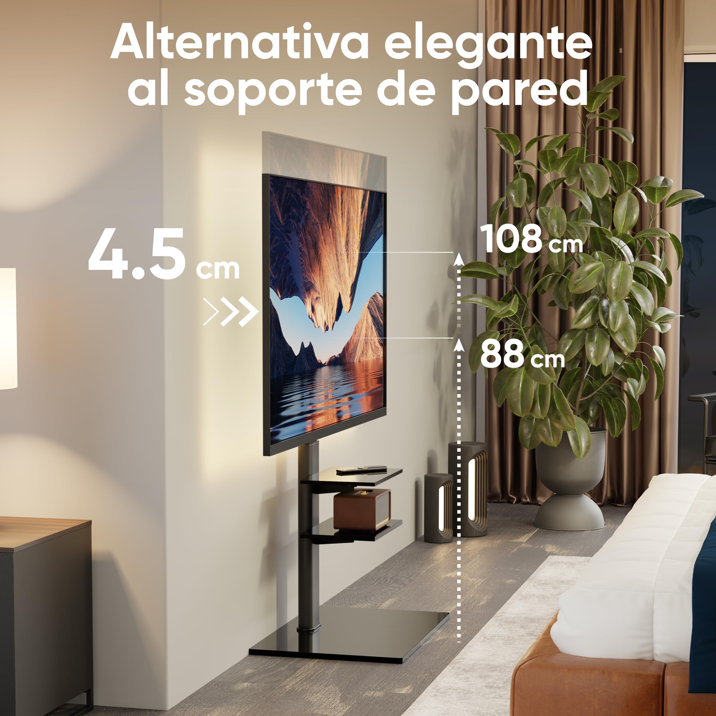 ONKRON Soporte para TV de 32 a 65 Pulgadas – Soporte de TV de pie de Color Negro con Carga Total 40 kg – Pie TV Universal máx. VESA 600 x 400 mm – Soporte para televisión con estantes TS5550-B