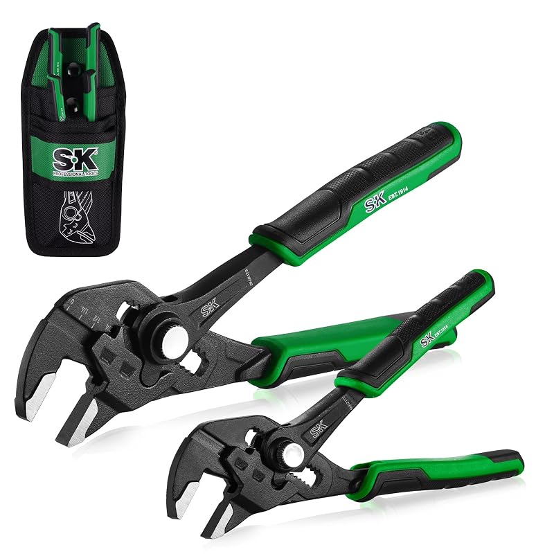 Kit de Chaves Tipo Alicate Ajustáveis SK com Mandíbulas Paralelas Lisas, 15,2 e 19,1 cm, com Bolsa, 2 peças