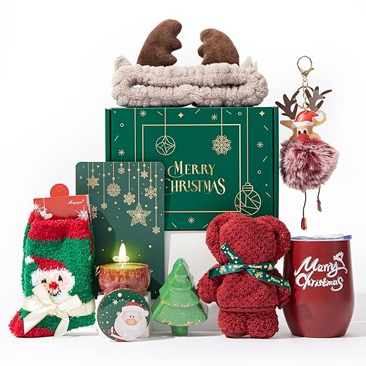 Christmas Gifts Box,Christmas Gifts Basket for Women Men,Merry Christmas Gifts,Thank You Gifts Relaxing Bath Gifts Scented Candles Insulated Tumbler Gifts Set for Wife Best Friends Sister Mom