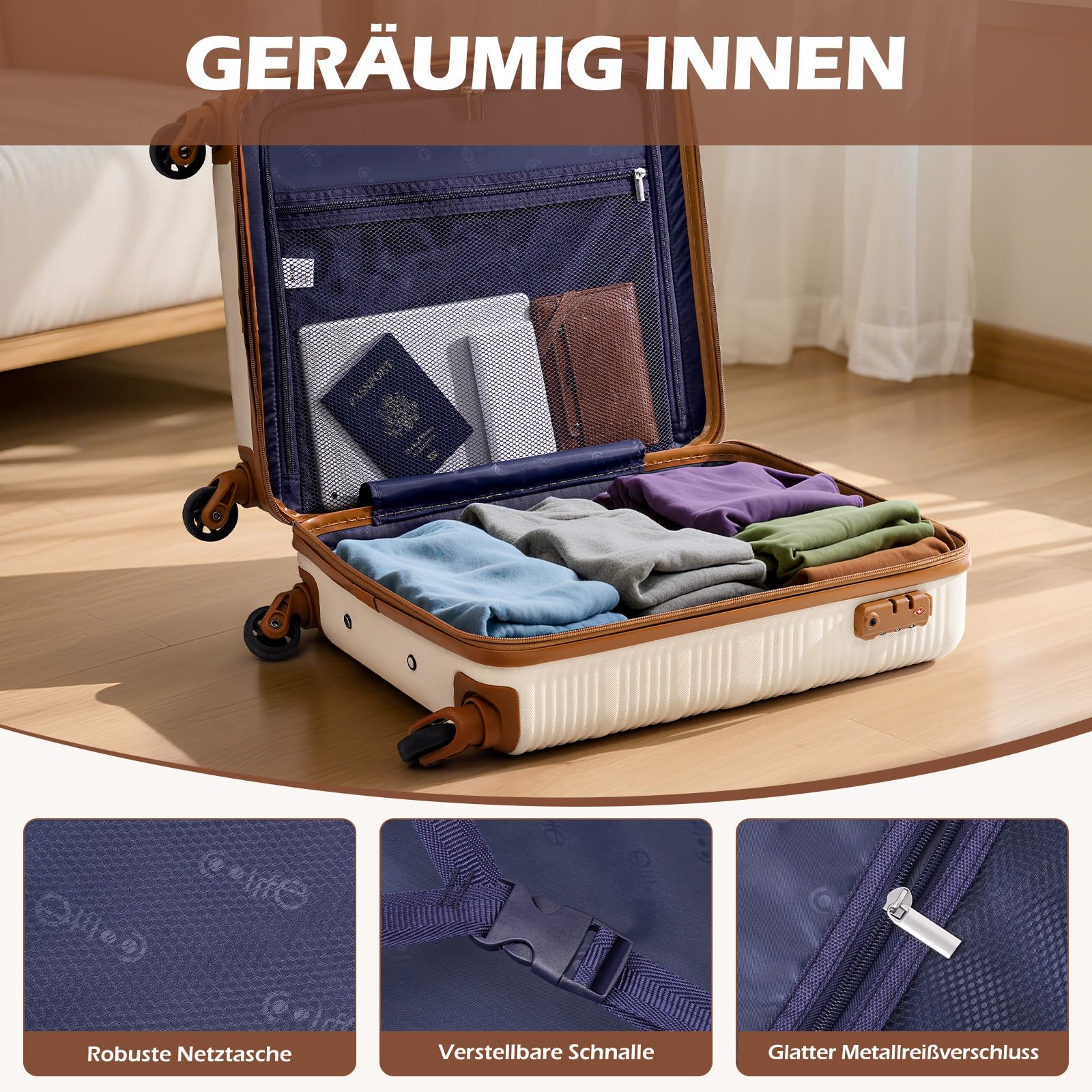 COOLIFE Handgepäck Koffer 55x40x20cm für Ryanair & Easyjet mit 4 Silent Spinner Rädern & TSA-Schloss – ABS-Hartschale, Leicht Handgepäck