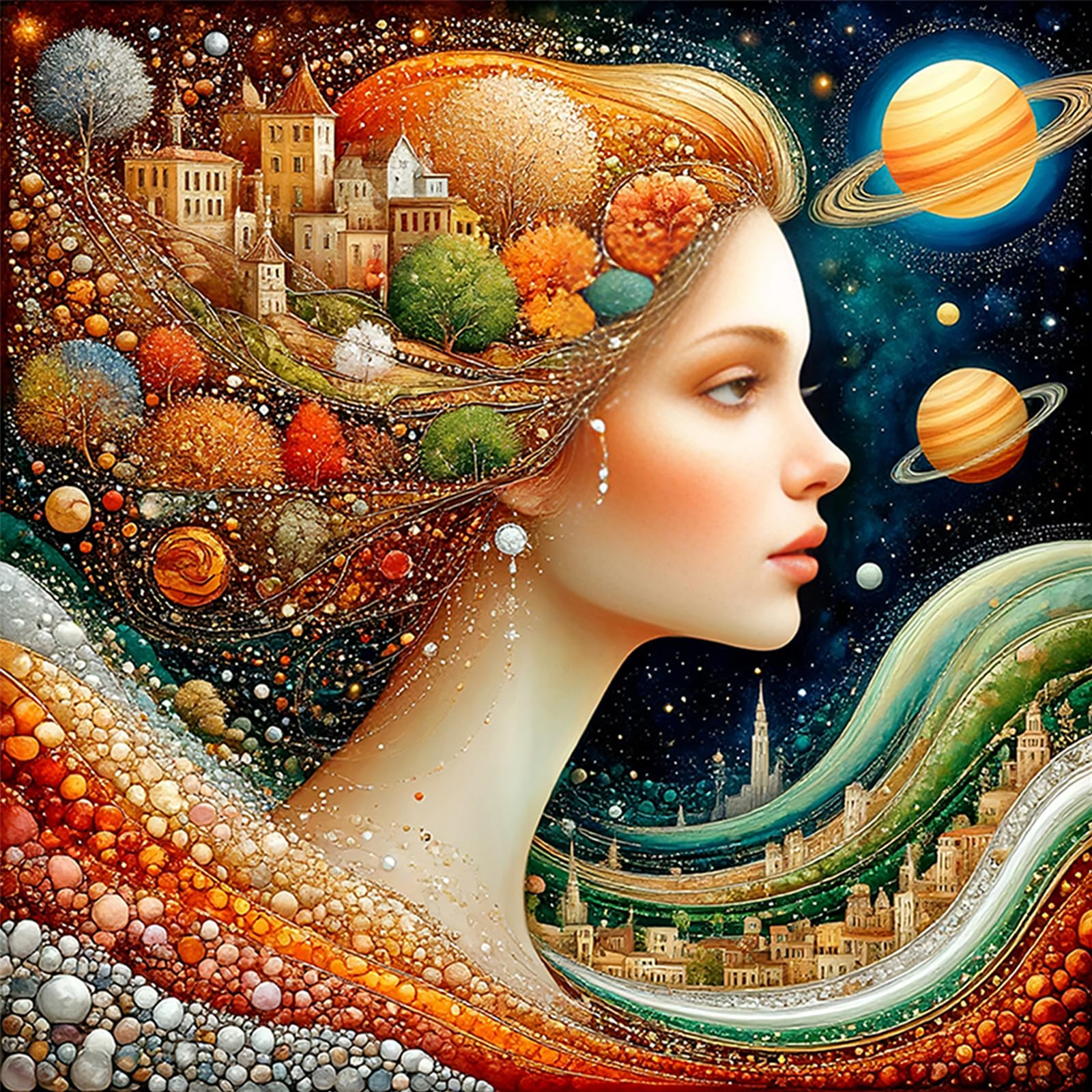 POETRYDRAW Dreamy Beauty-F Full DIY 5D Round Drill Diamond Art Painting Kits for Adults/Beginners Gift Idea Home Wall Decor Diamond Art Paintings Picture Arts Craft 40x40cm (Beauty-5)