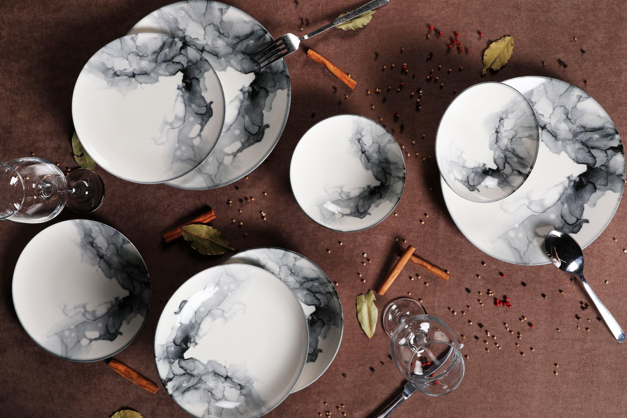 Elegant 24-Piece Dinner Set, 100% Porcelain | Includes Deep Plates, Cake Plates, Service Plates & Bowls | Microwave & Dishwasher Safe | Perfect for Any Occasion