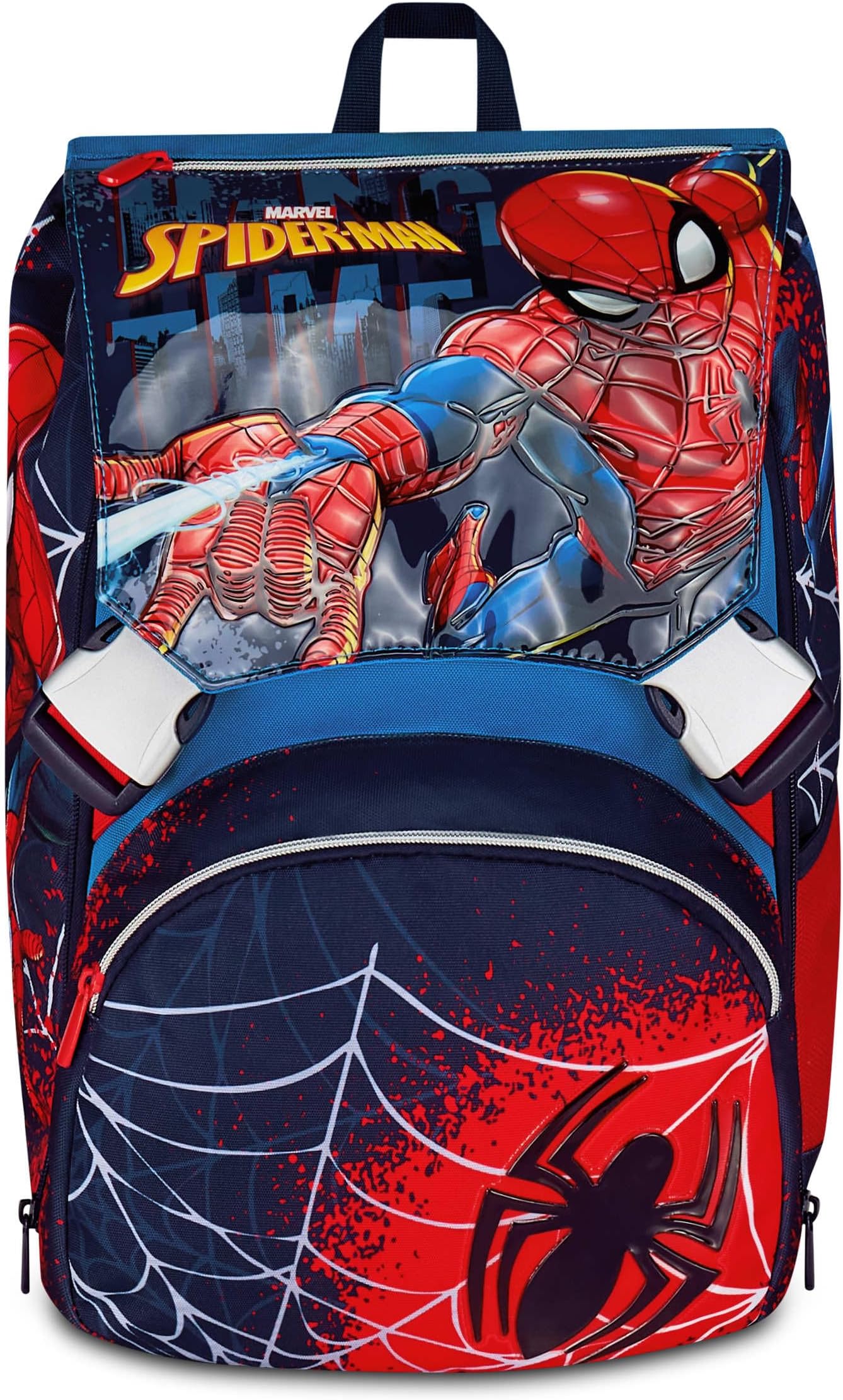 – Spiderman Double Compartment Expandable Backpack, Blue, Maxi Capacity, Preformed Backrest, Child, Elementary School, blue, Blu, Casual