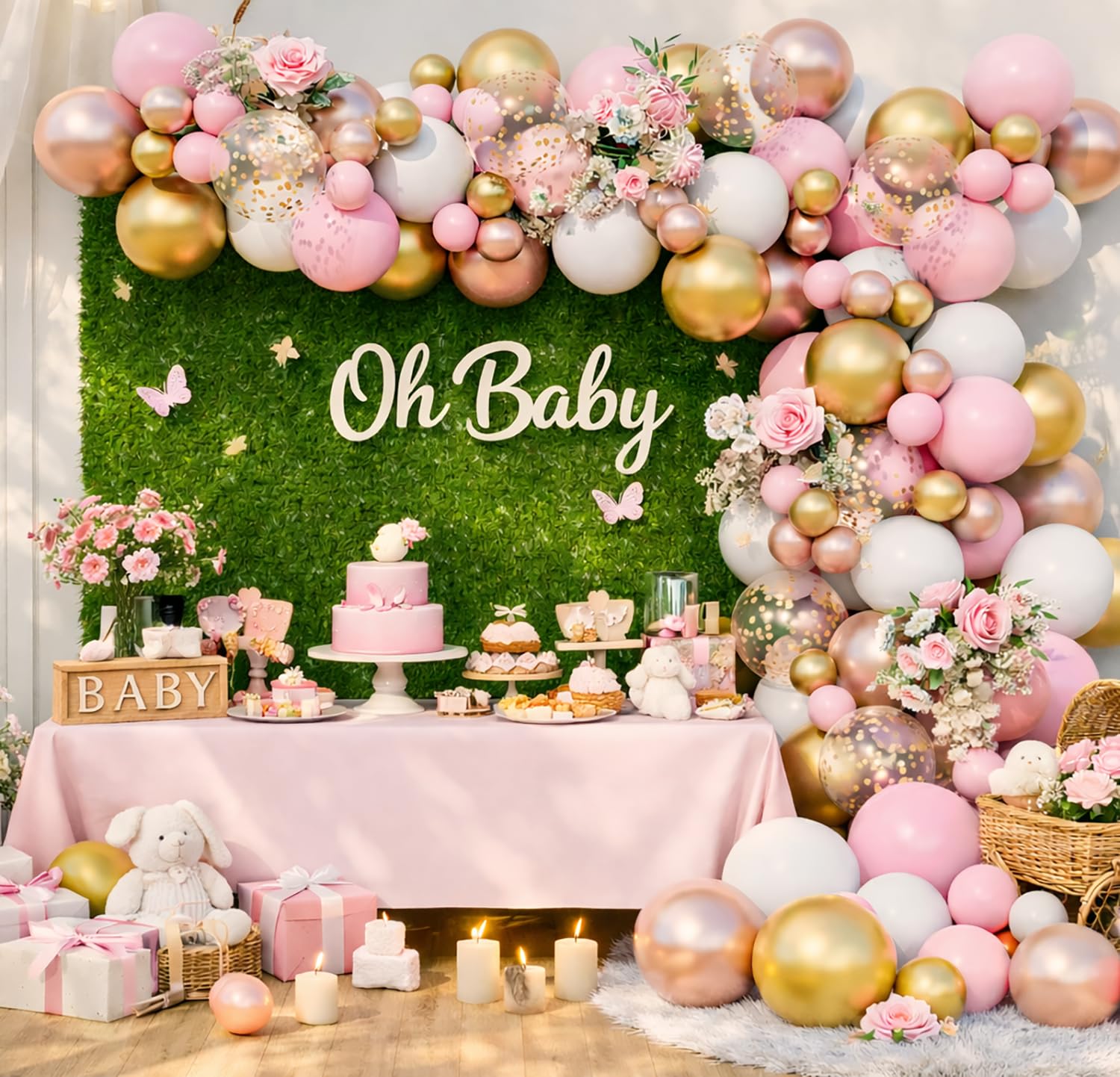 Beaumode Diy Rose Gold Pink White Balloon Garland Arch 160PCS with Confetti Balloons Baby Shower Wedding Princess Birthday Anniversary Engagement Bridal Shower Party Decoration (Pink White Rose Gold)