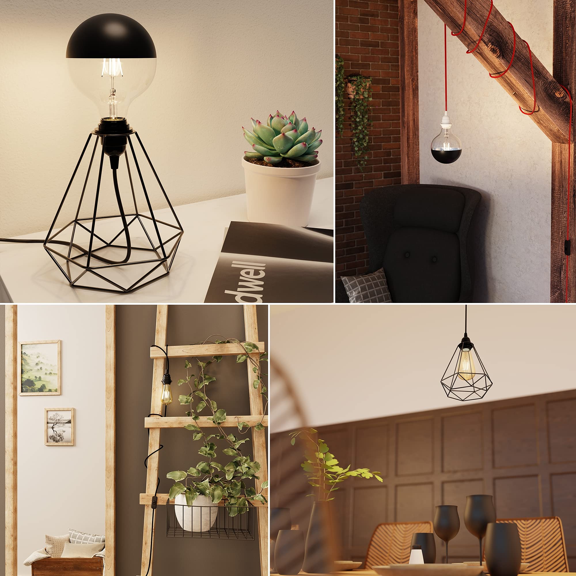 ledscom.de 3 szt. przewody konopne/przewody tekstylne LEKA, wtyczka, przełącznik, beżowe, 4,5 m, oprawka lampy, 1x E27, maks. 60 W