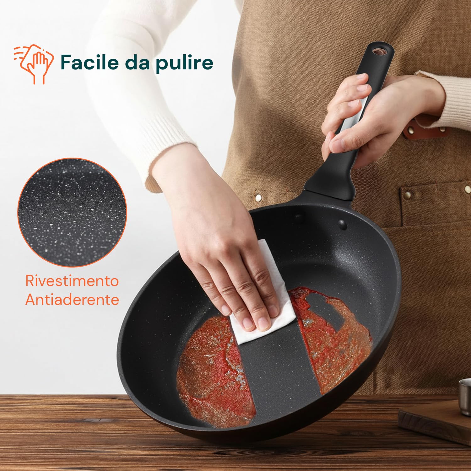 Wintem - Batteria Pentole e Padelle 13 Pezzi Antiaderenti nere per Cucina Moderna e Tradizionale Compatibile con Piano a Induzione, Rivestimento in Alluminio, Coperchi in Vetro e Manici Ergonomici