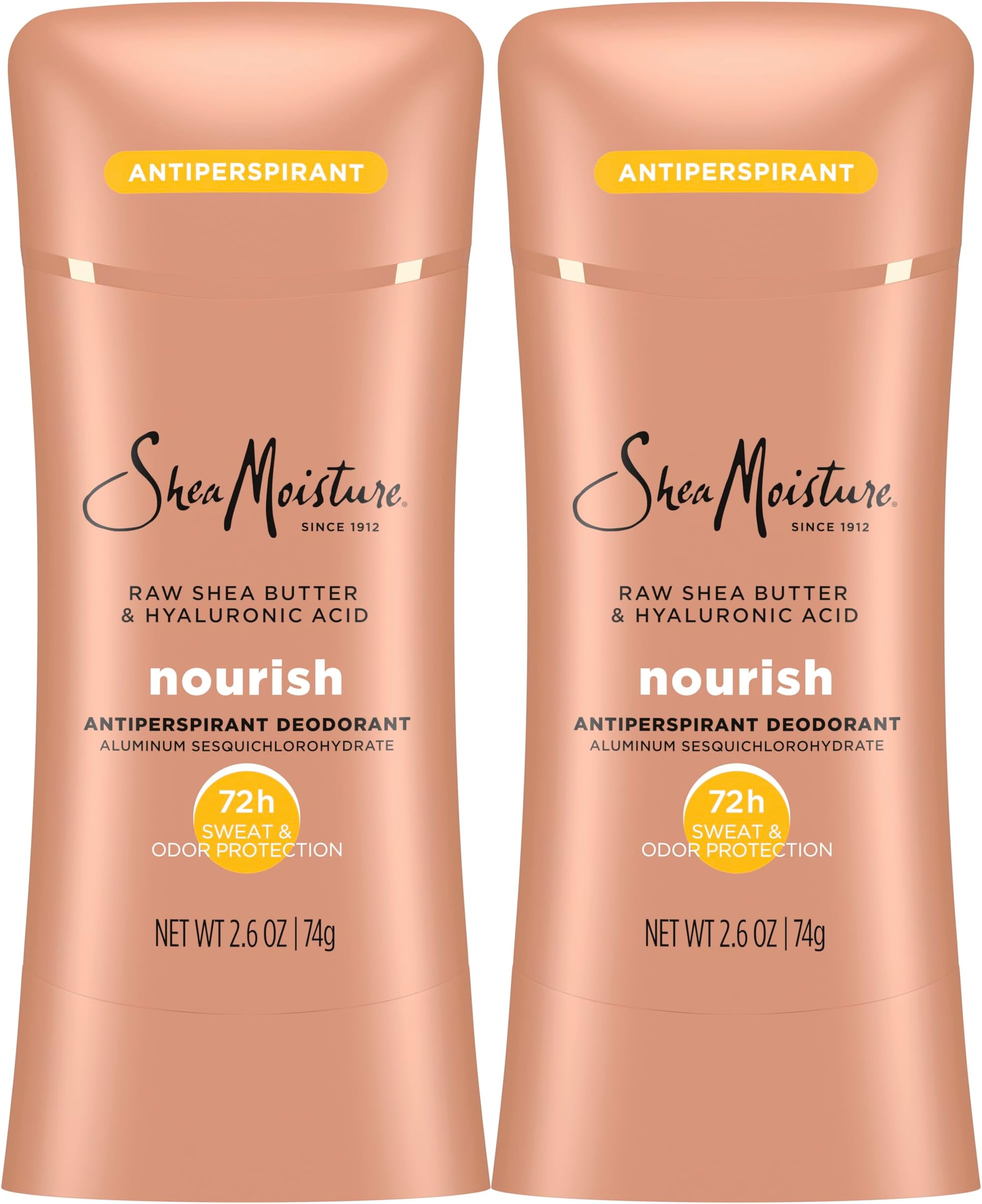 SheaMoisture Antiperspirant Deodorant Stick Moisturizing Raw Shea Butter & Hyaluronic Acid 2 Count for 48HR Sweat & Odor Protection with No Parabens & No Mineral Oil 2.6 oz