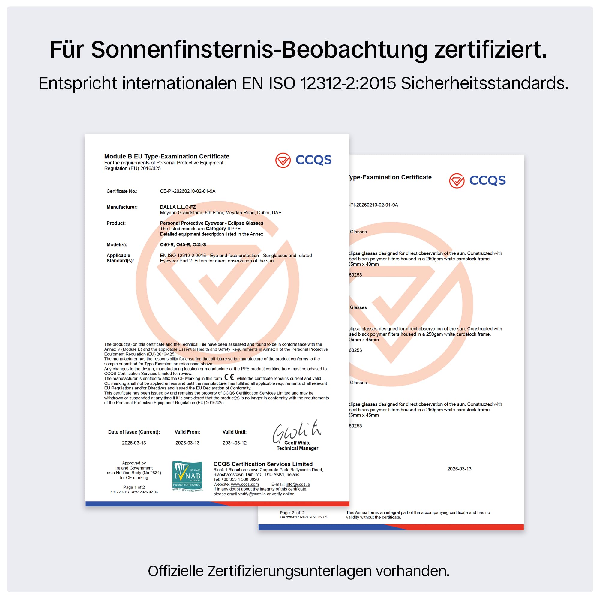 ORRO Sonnenfinsternis-Brillen 40 mm, 2er-/6er-/12er-Pack, Schwarz, Zertifizierter Augenschutz, EN ISO 12312-2:2015 geprüft, CE-gekennzeichnet für direkte Sonnenbeobachtung – Moderne Passform