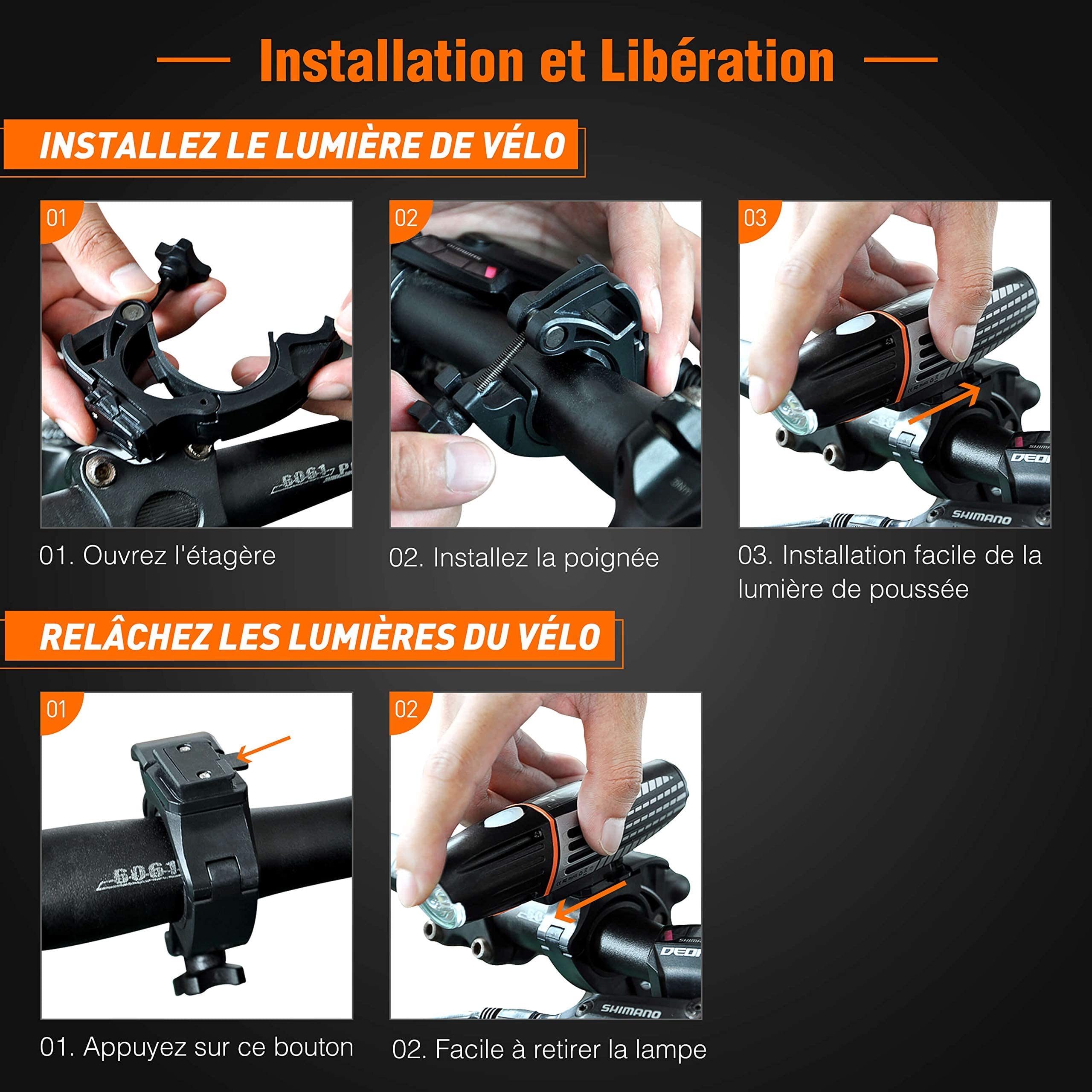 HELIAN Lot Phares Vélo Avant + Arrière USB Rechargeable – 6 Modes Ultra Puissants, Étanche, Antichoc