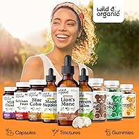 Vista 5 de Wild & Organic Gotas líquidas de melena de leones, apoyo para el enfoque y el cerebro, suplemento de melena de león, tintura de extracto de hongo