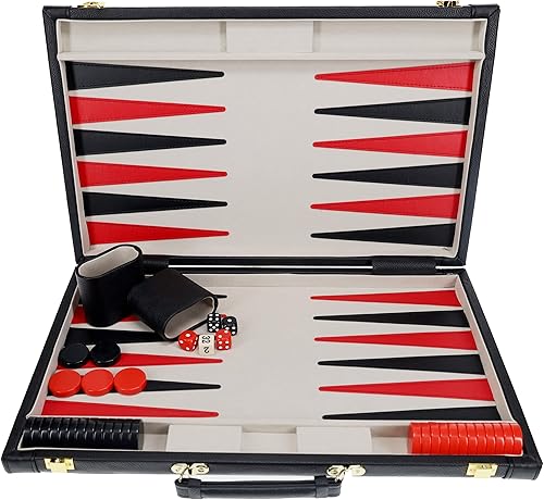 Miniatura 6 de WE Games Juego de mesa de backgammon magnético de 21 pulgadas, juego de backgammon rojonegro de tamaño premium, juego de estrategia clásico para