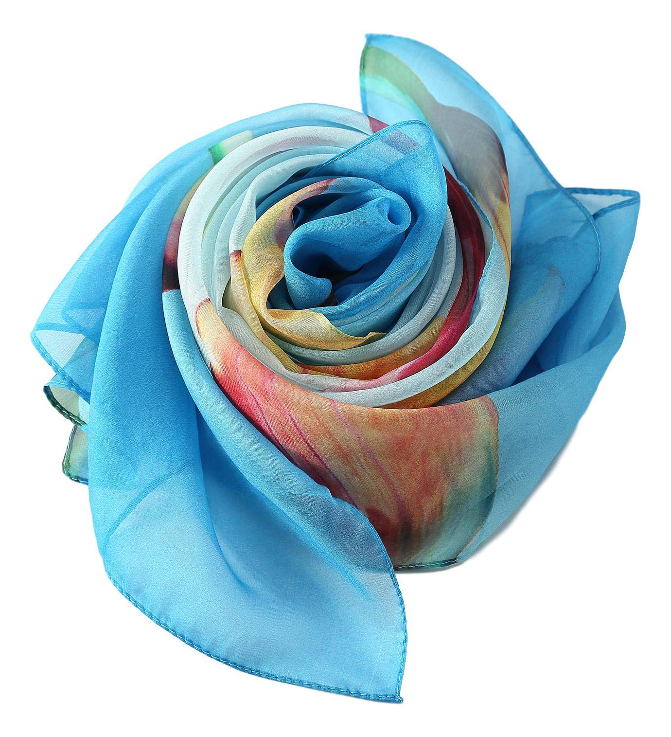 JWSilk Bufanda larga de gasa de seda con estampado floral
