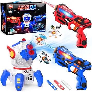 VATOS Pack Laser Tag 2 Joueurs avec Projecteur Interactif Mural et Cibles Cartes
